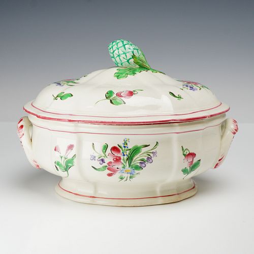 K and G Luneville Faience Lidded Soup Tureen with Artichoke Finial