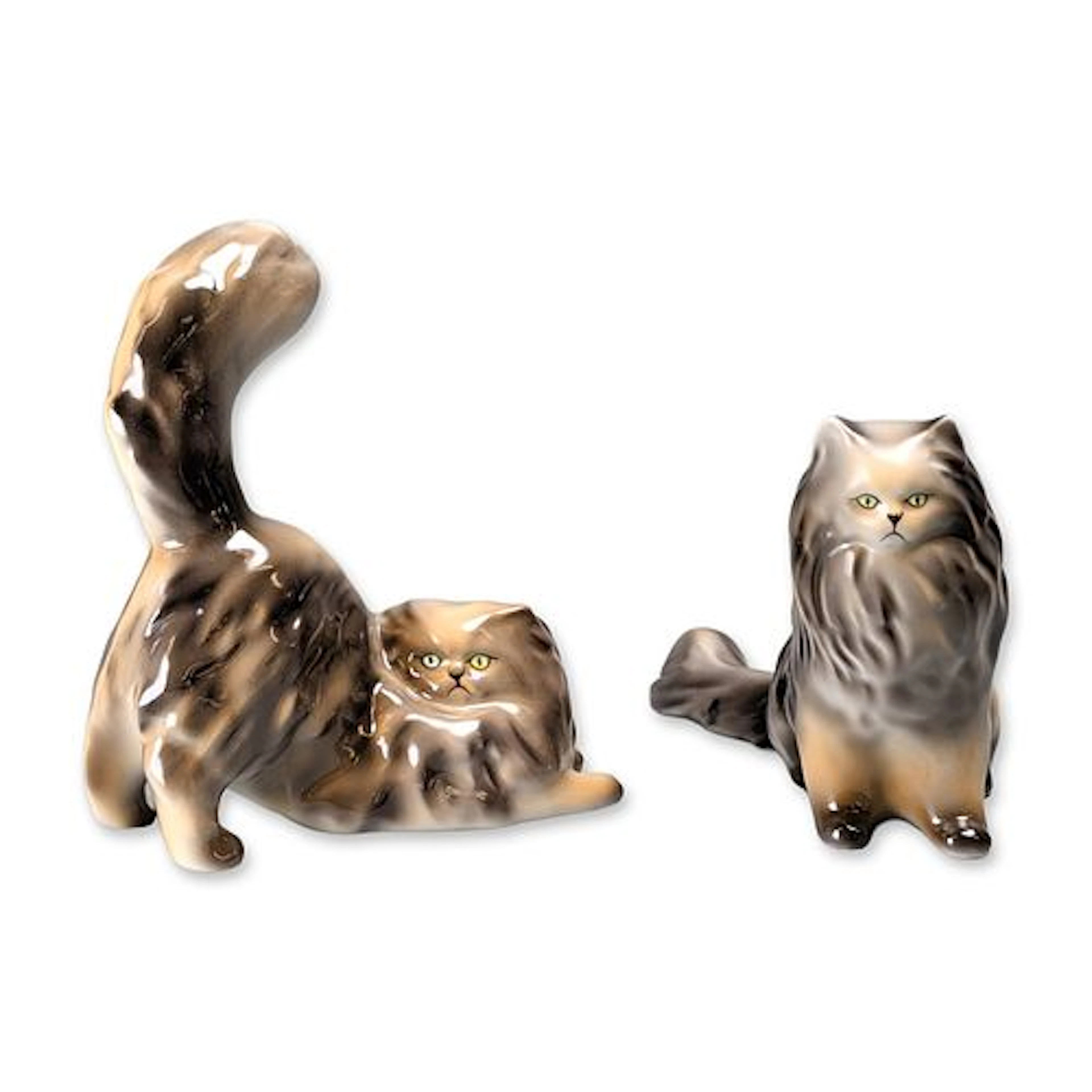 2pc Hollohaza Hungarian Porcelain Persian Cat Figurines