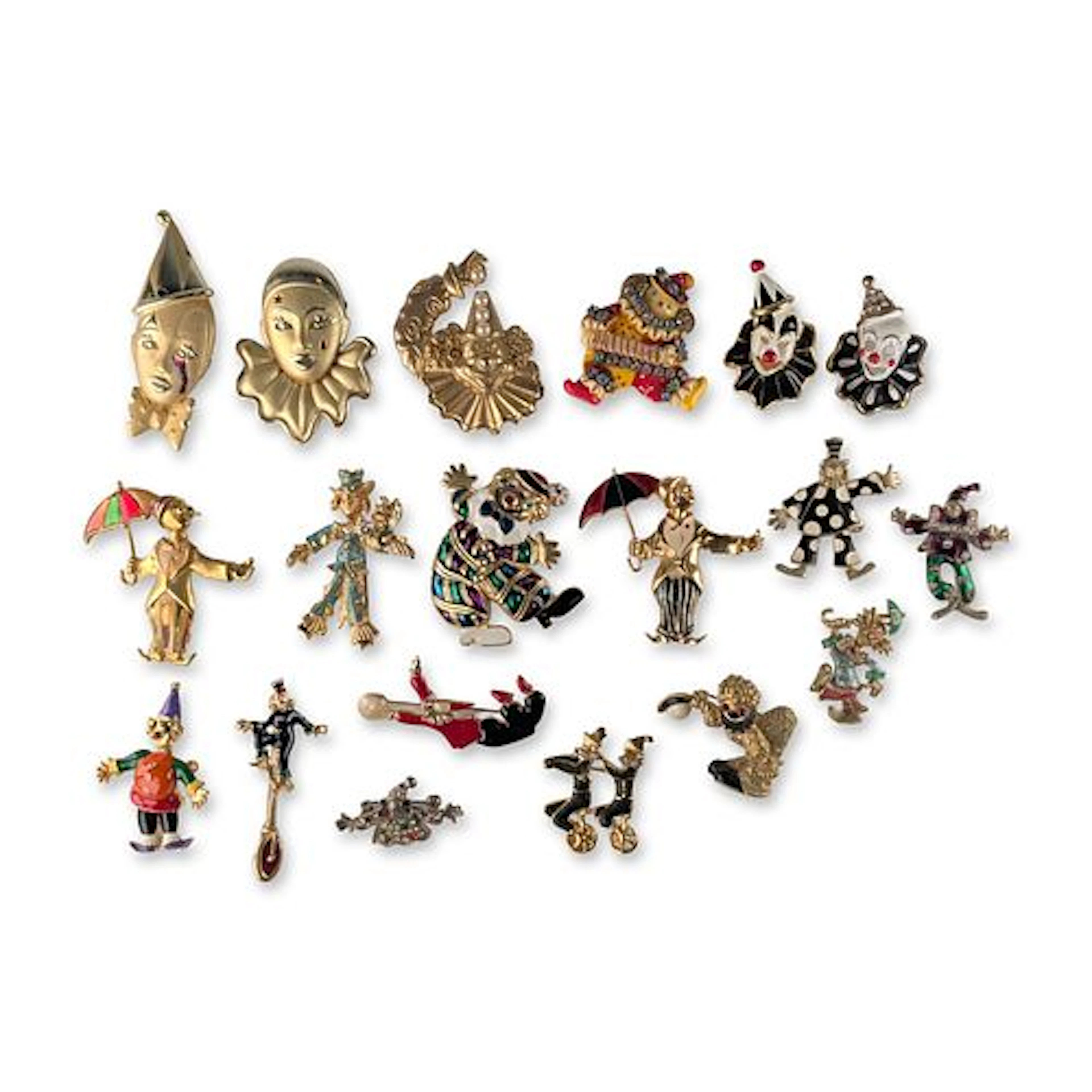 19pc Enameled and Rhinestone Clown Brooch Pins