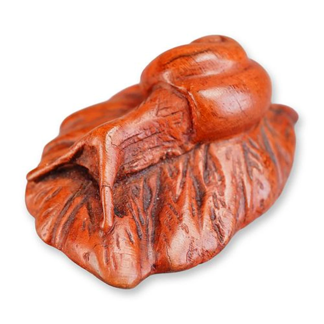 Boxwood Netsuke Snail on a Leaf