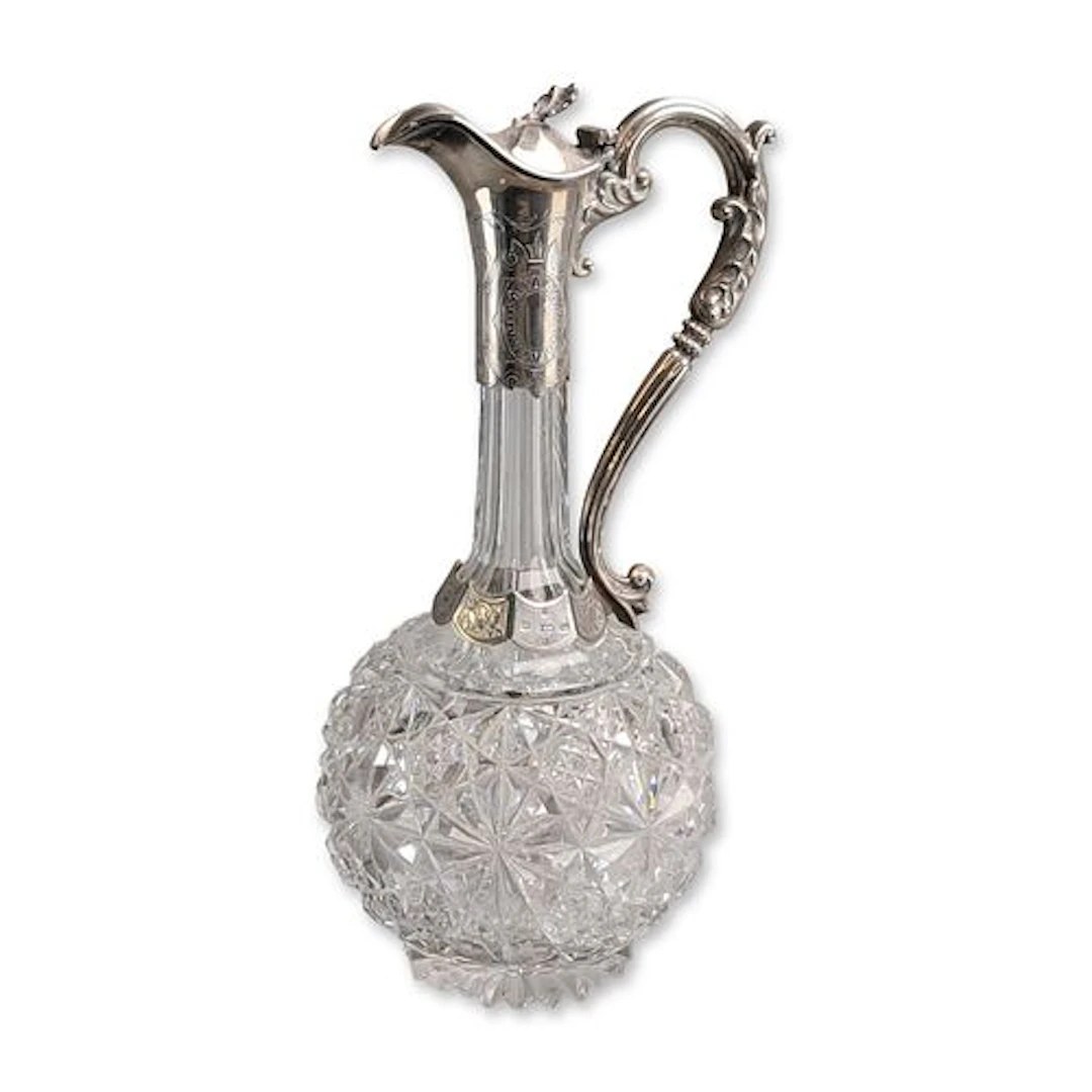 Cartwright & Woodward Sterling Silver Mounted Cut Glass Claret Jug