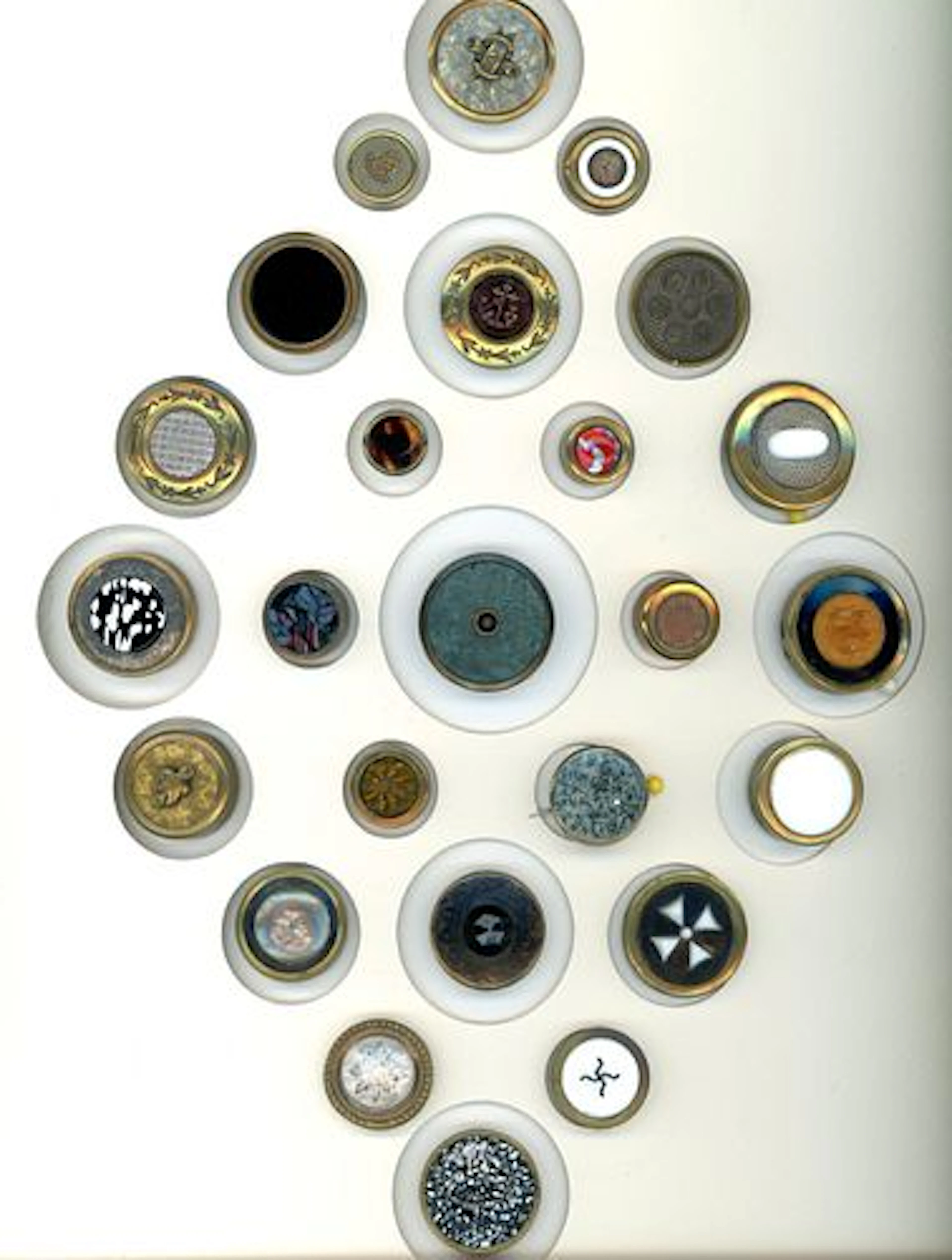 A CARD OF DIVISION ONE DRUM SHAPED BUTTONS
