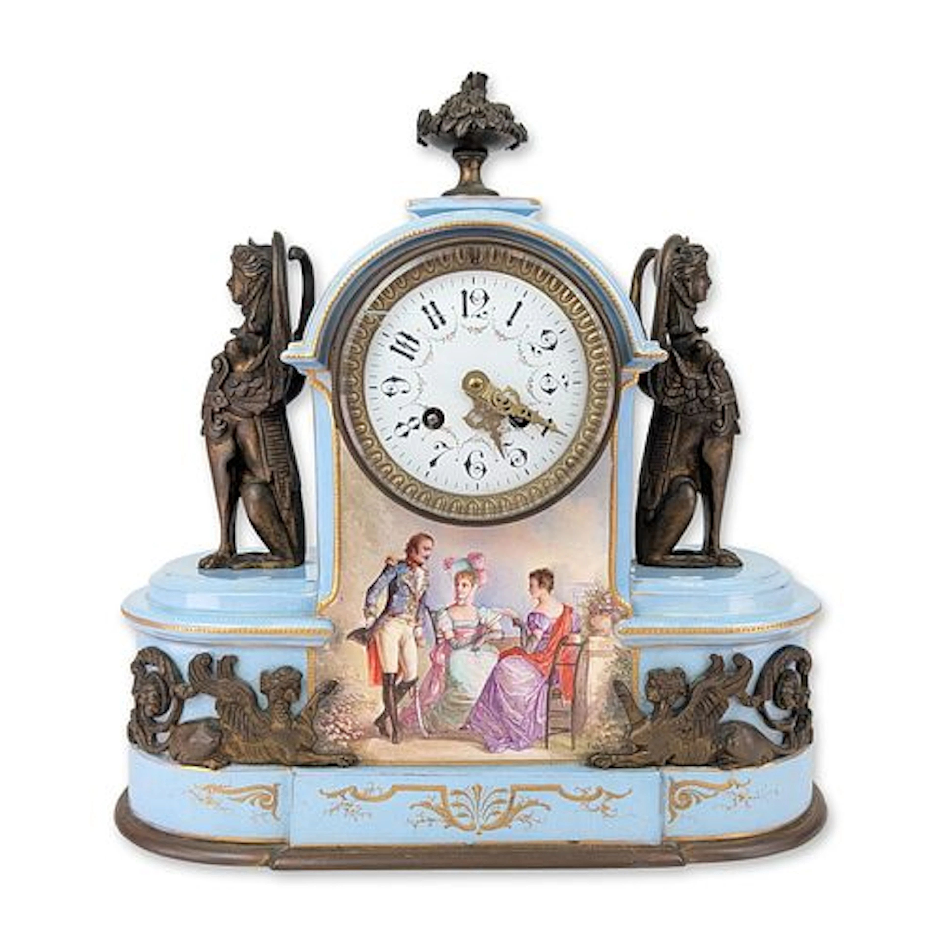 French Bleu Celeste Porcelain and Gilt Bronze Mantel Clock