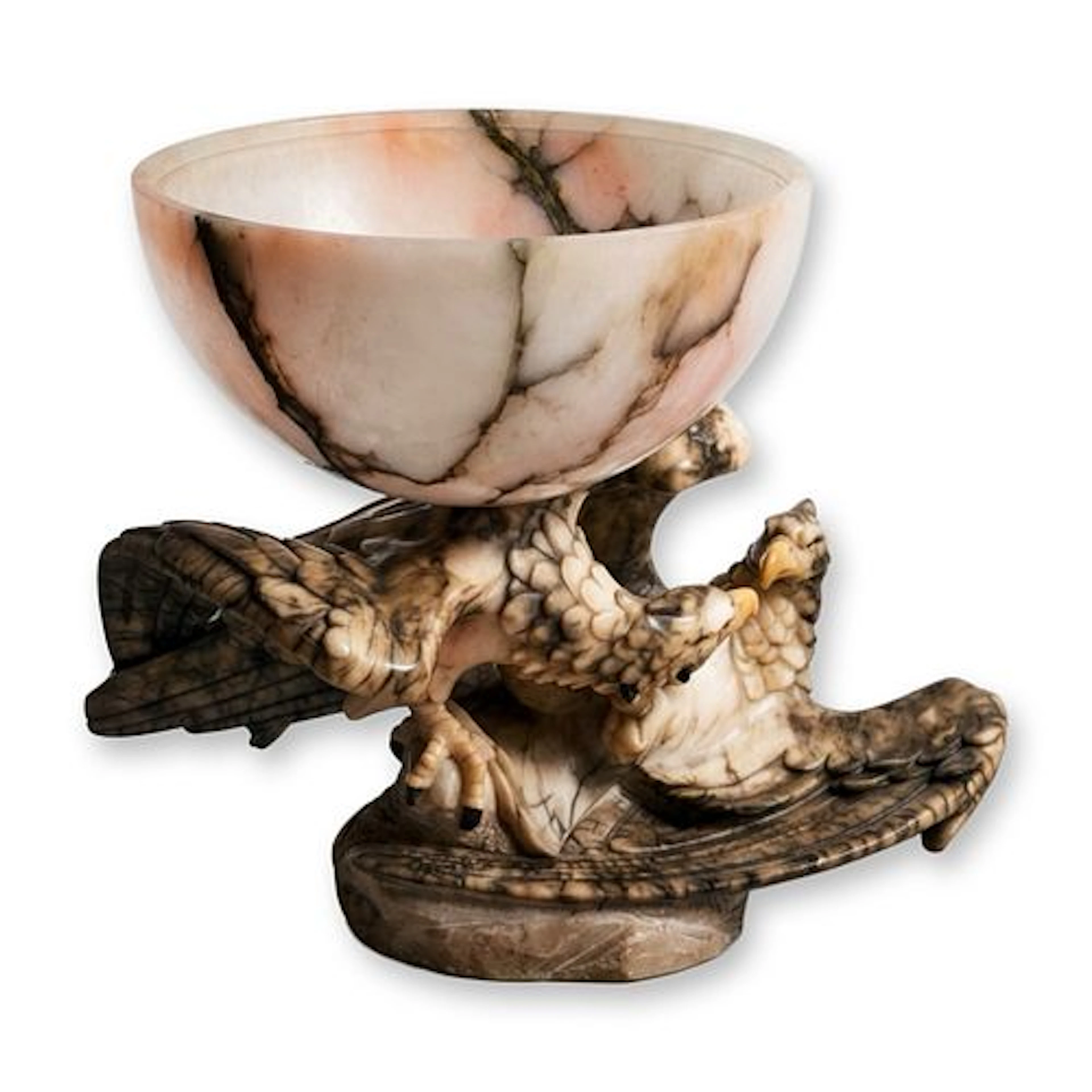 Italian Large Carved Alabaster Lamp Modelled with Two Eagles, Late 19th Century