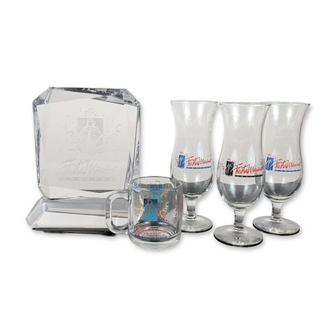 5pc Fiesta Marina Cruises Commemorative Lucite and Glass Memorabilia Set