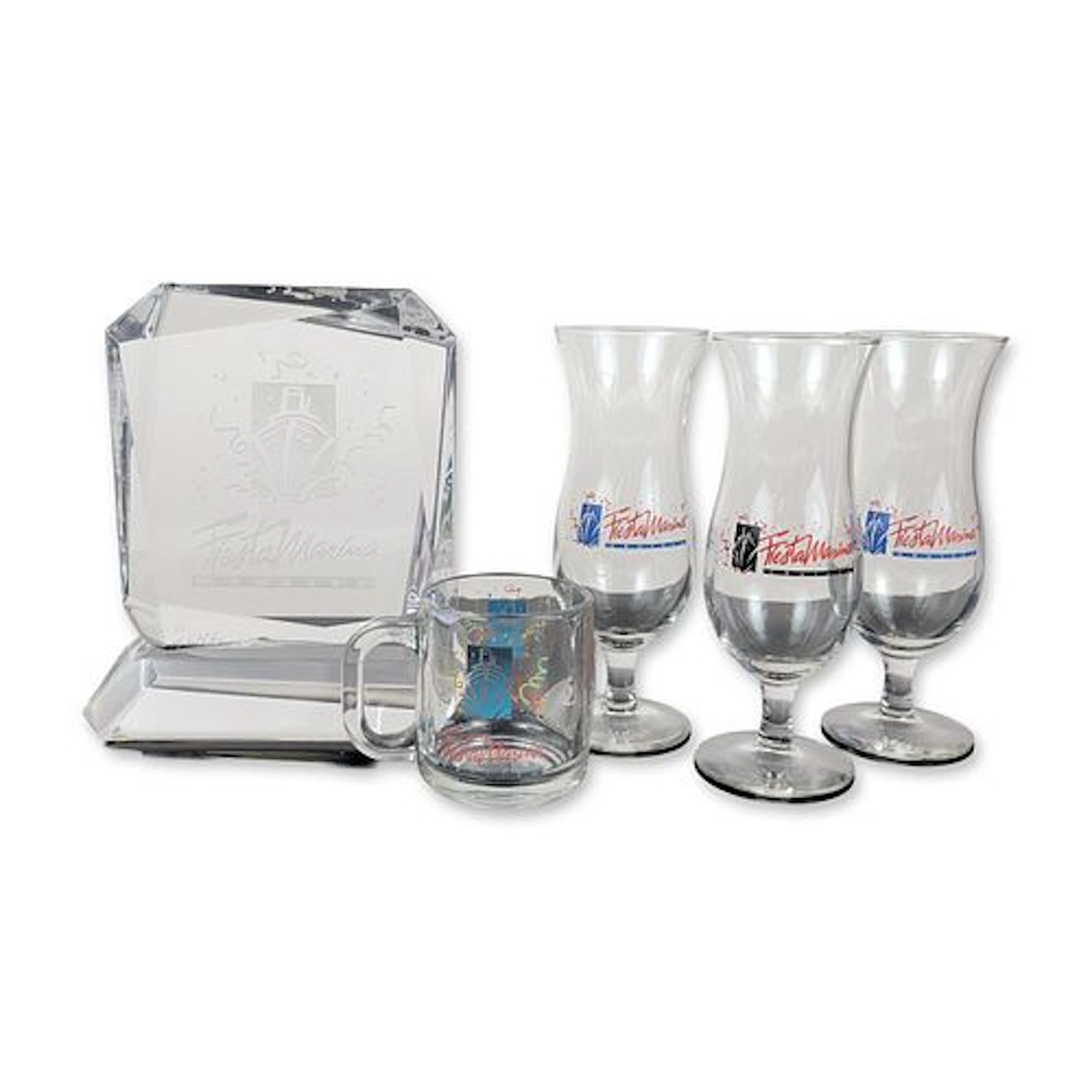 5pc Fiesta Marina Cruises Commemorative Lucite and Glass Memorabilia Set