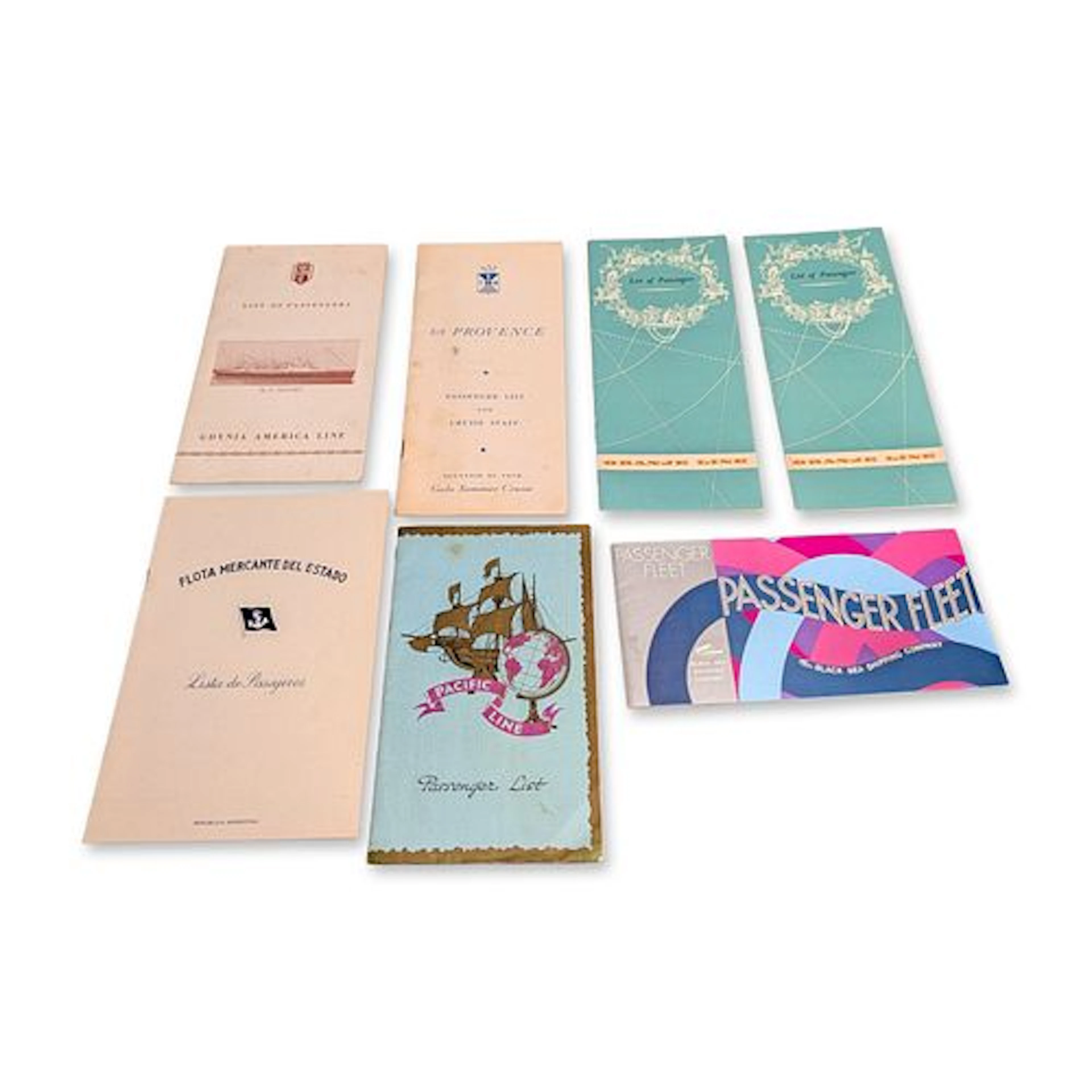 7pc Collection of Mid-Century International Ocean Liner Passenger Lists