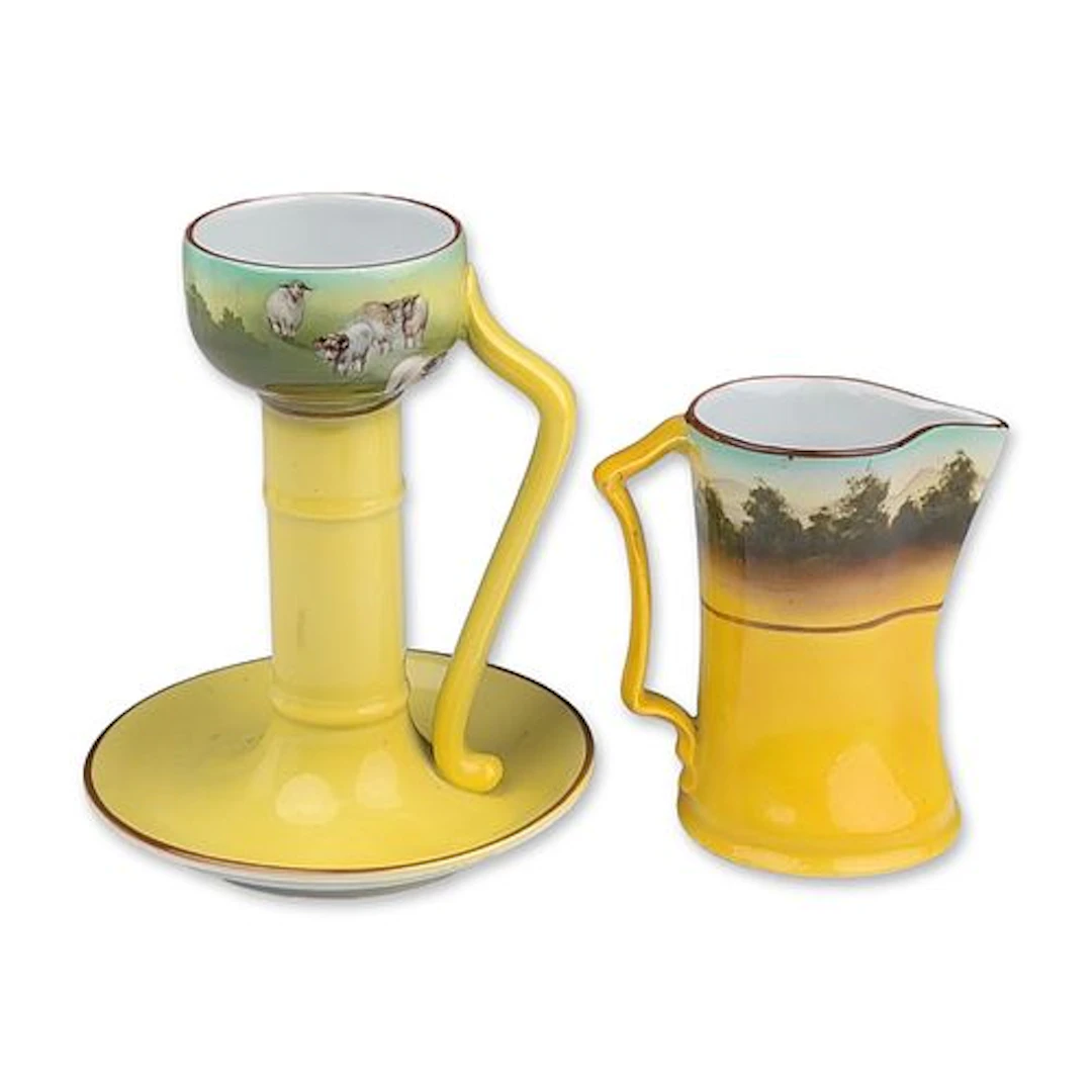 Royal Bayreuth Bavaria Pastoral Sheep Pattern Pitcher and Candlestick