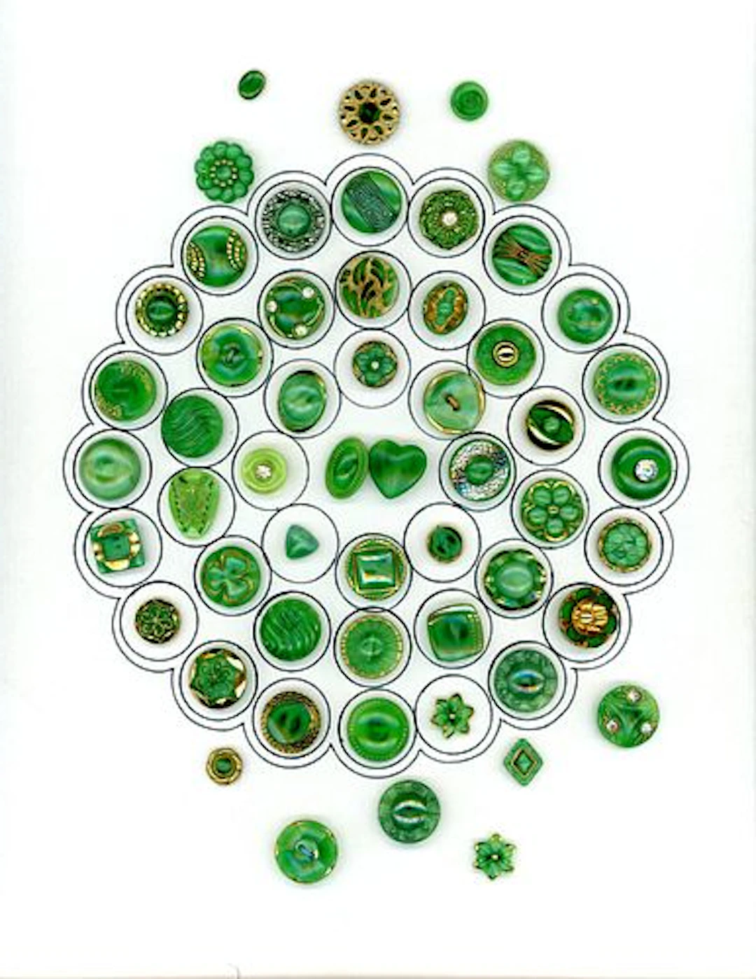 A CARD OF DIVISION THREE MOONGLOW GLASS BUTTONS