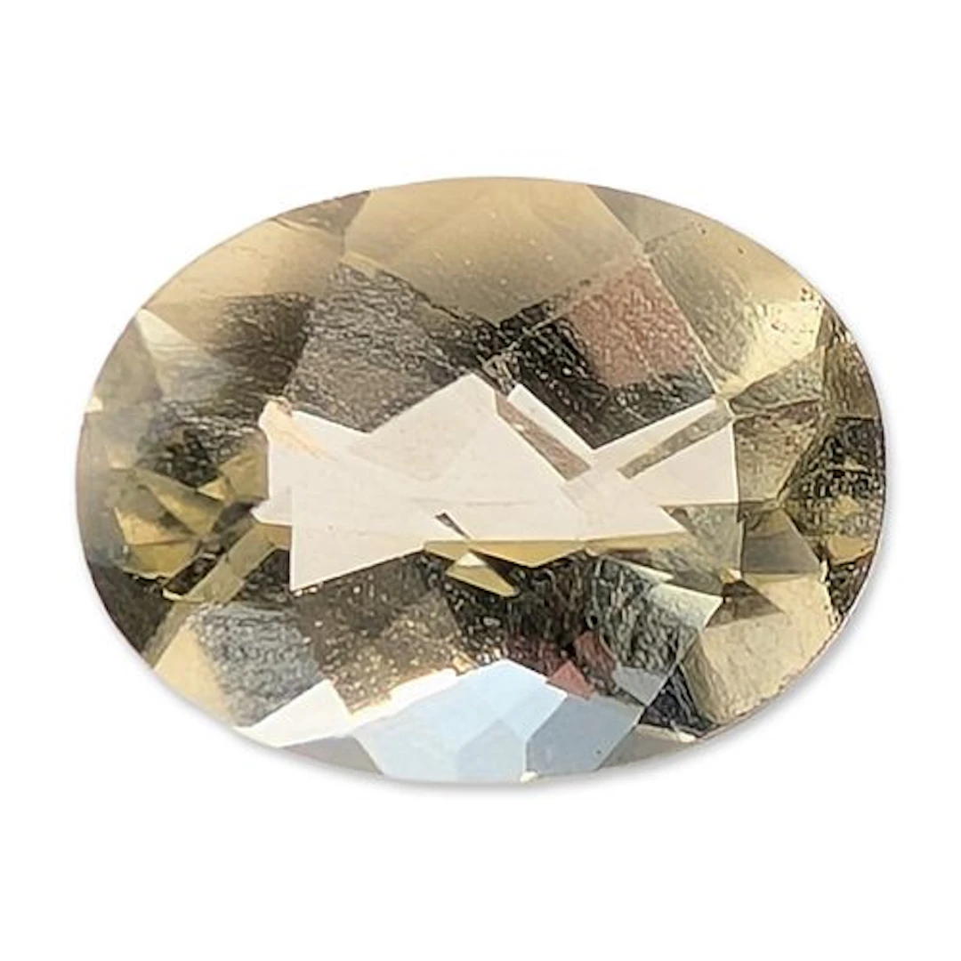 Oval Faceted Pale Greenish Yellow Citrine Gemstone