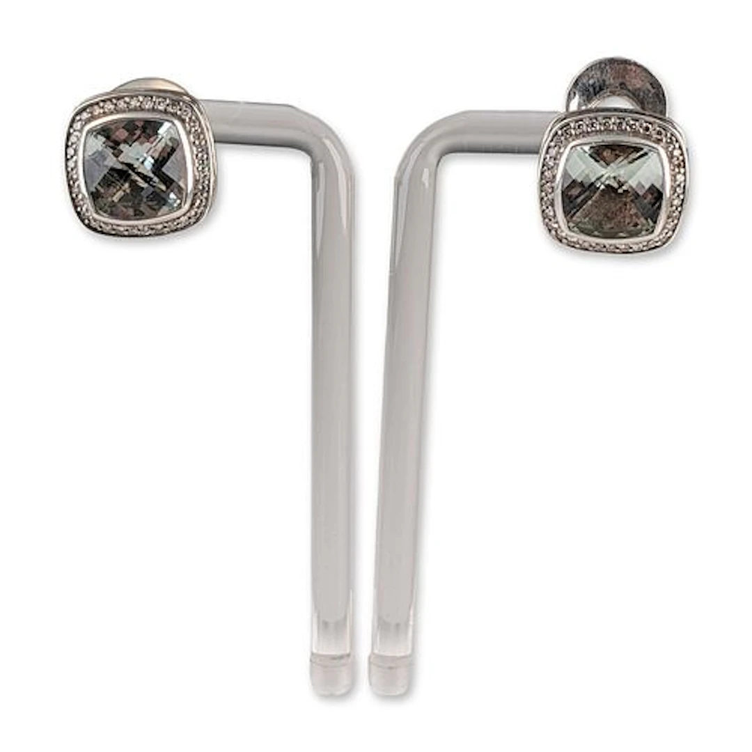 David Yurman Sterling Silver Albion Prasiolite and Diamond Earrings