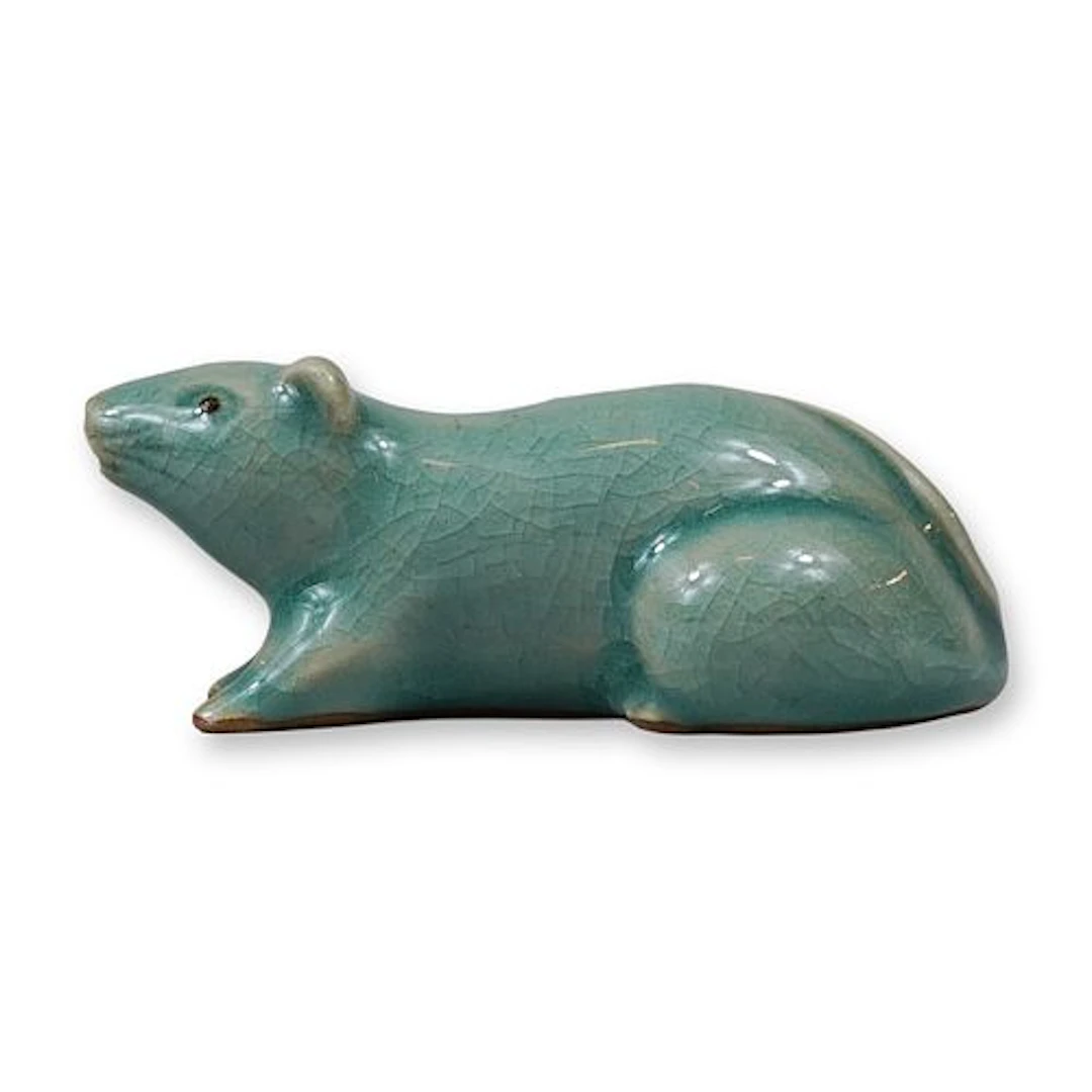 Japanese Celadon Glazed Ceramic Rat Water Dropper