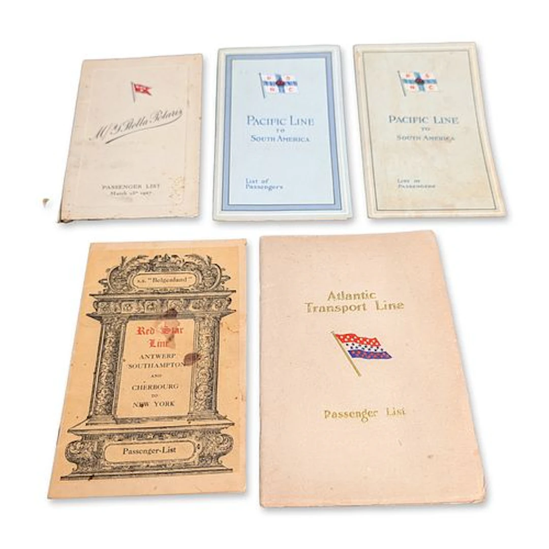 5pc Group of Vintage Ocean Liner Passenger List Booklets