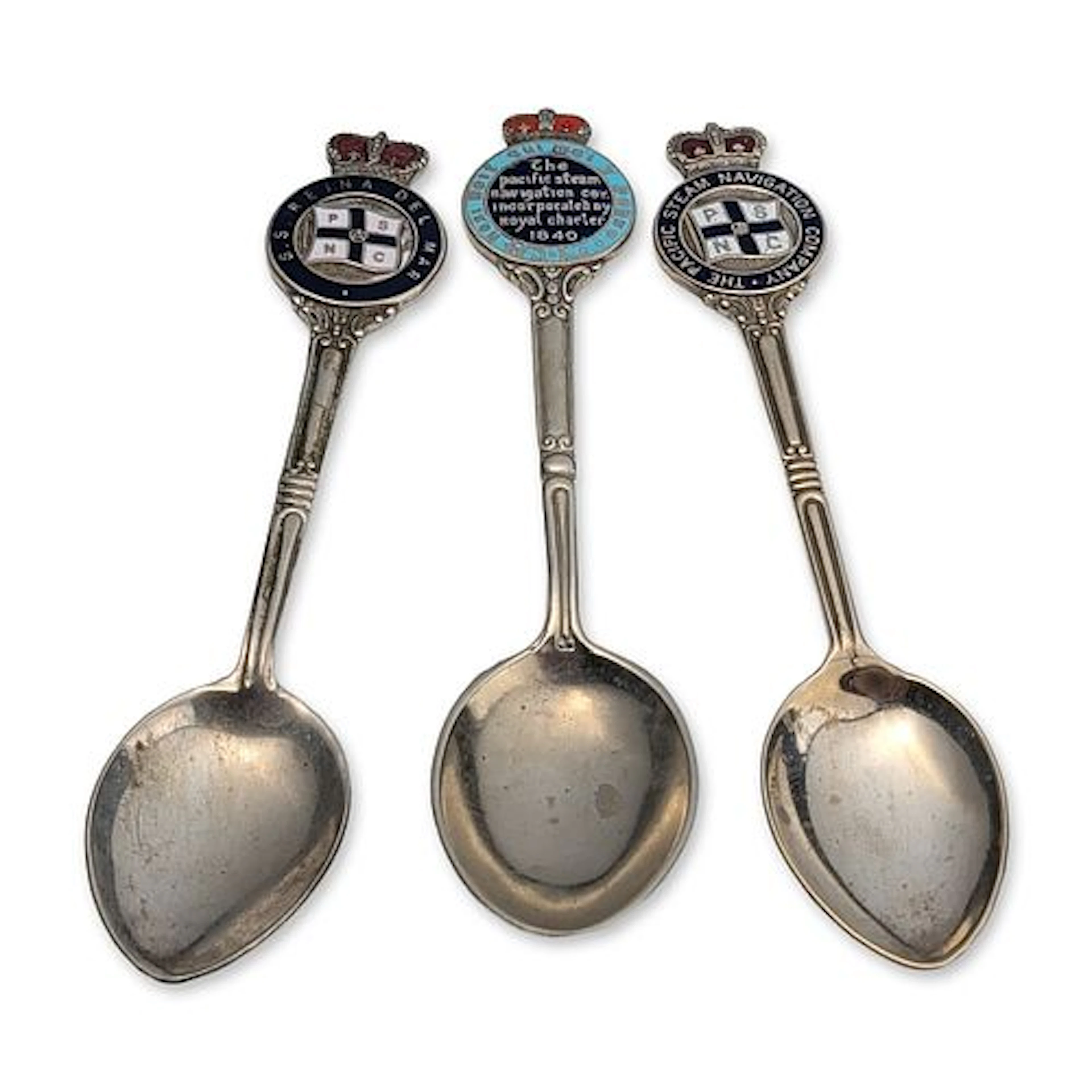 3pc Pacific Steam Navigation Company EPNS Souvenir Spoons