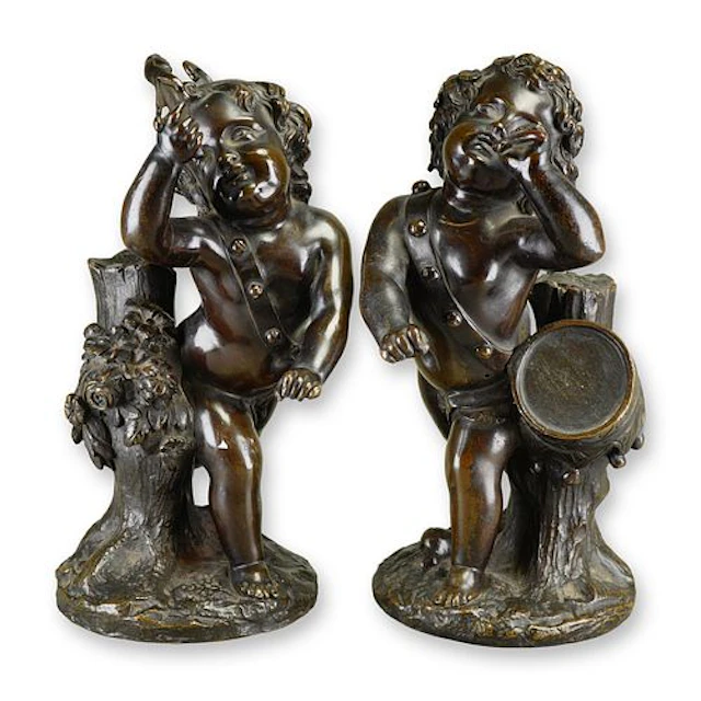 After Clodion (French 1738-1814) Pair of Bronze Putti, Signed