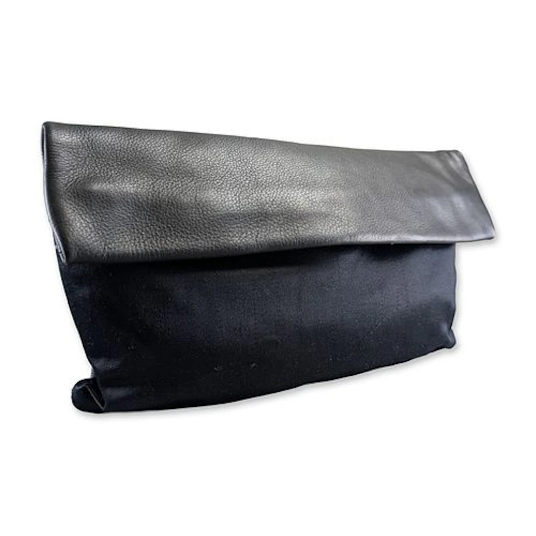 BCBGMAXAZRIA Black Leather and Satin Clutch