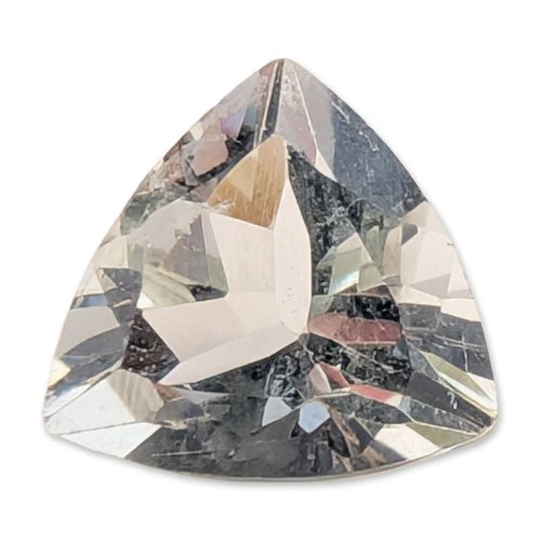 Trillion Cut Pale Green Faceted Aquamarine Gemstone