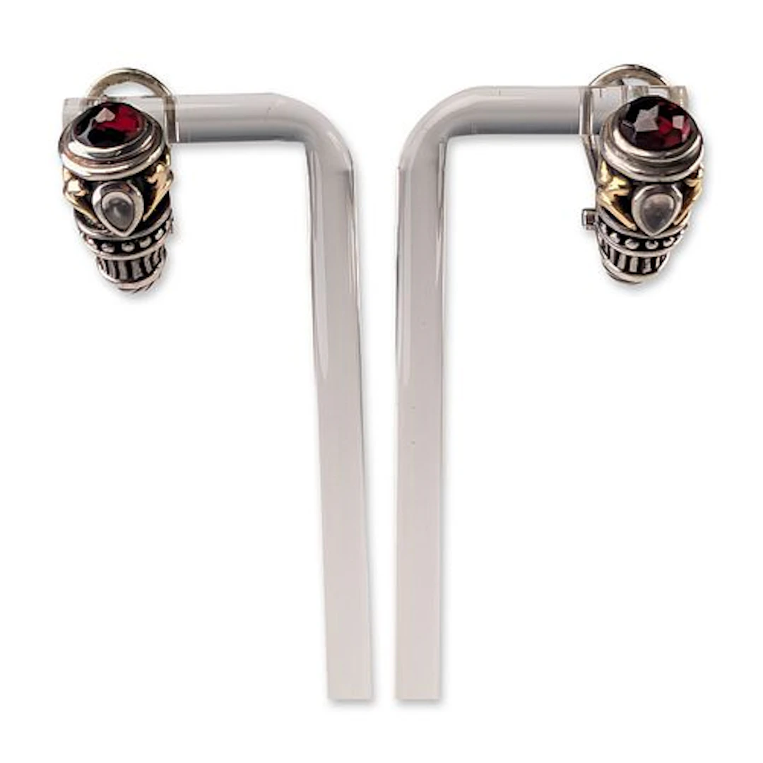 Samuel Benham 14K Gold and Sterling Silver Garnet J-Hoop Earrings