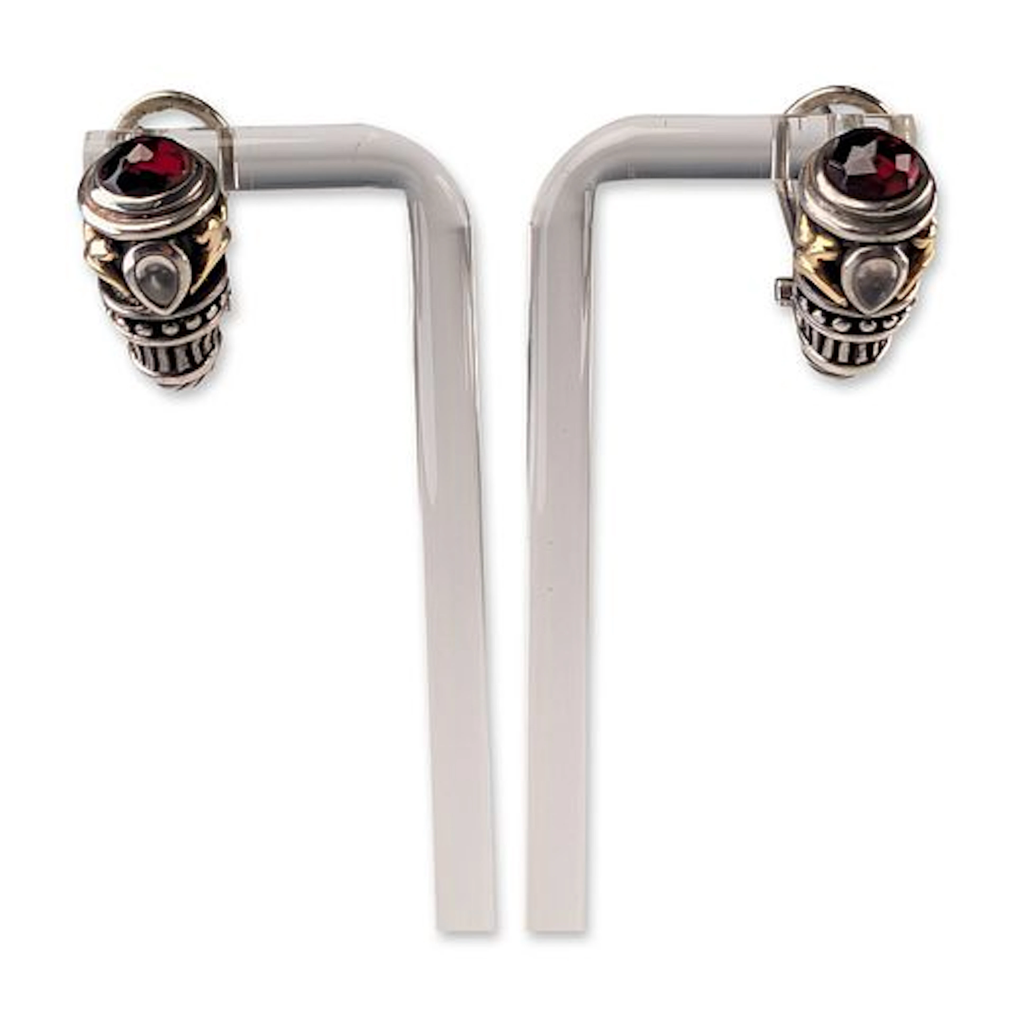 Samuel Benham 14K Gold and Sterling Silver Garnet J-Hoop Earrings