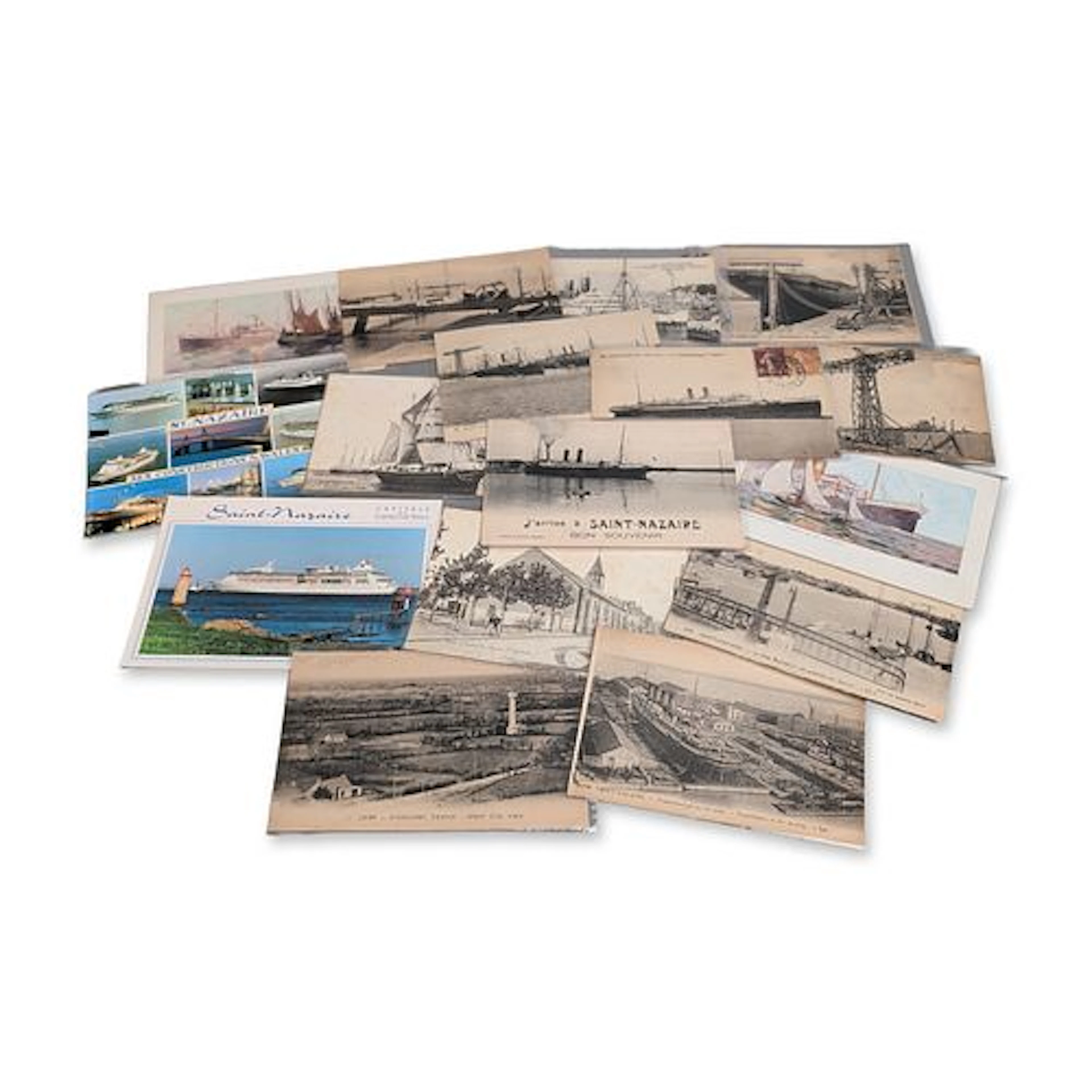 16pc Collection of Saint-Nazaire Maritime and Industrial Postcards