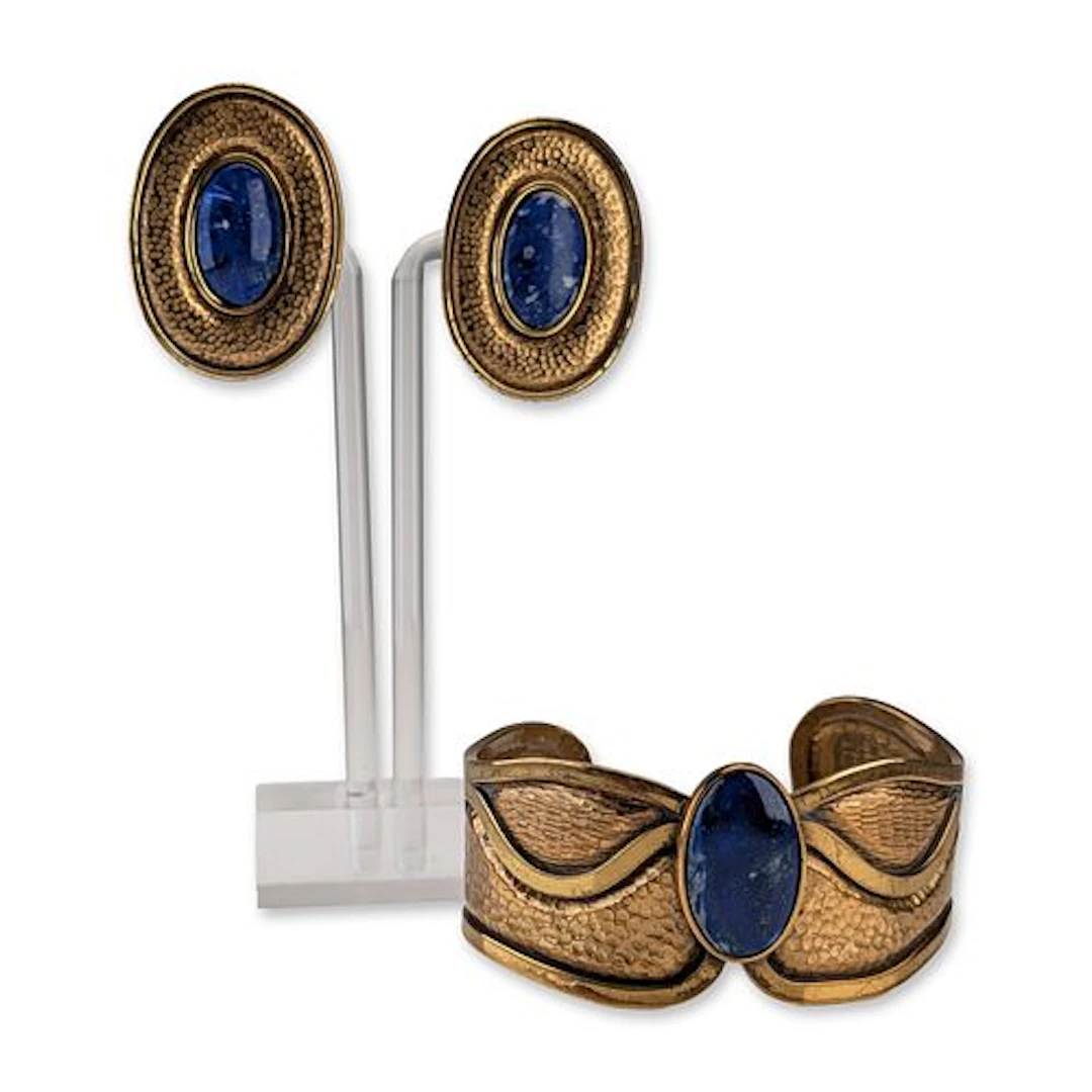 2pc Modernist Lapis Lazuli Jewelry Suite