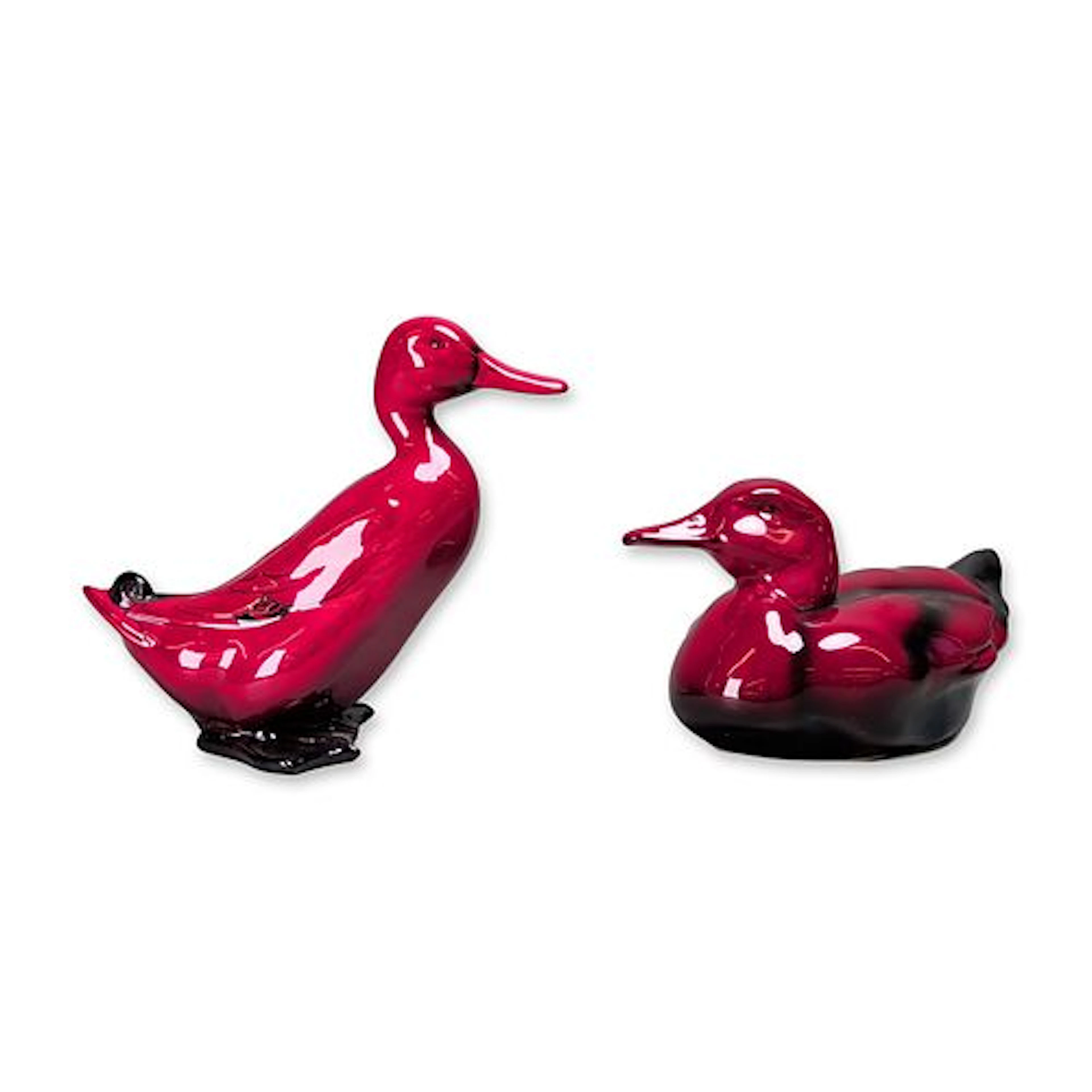2pc Royal Doulton Flambe Glazed Porcelain Duck Figurines