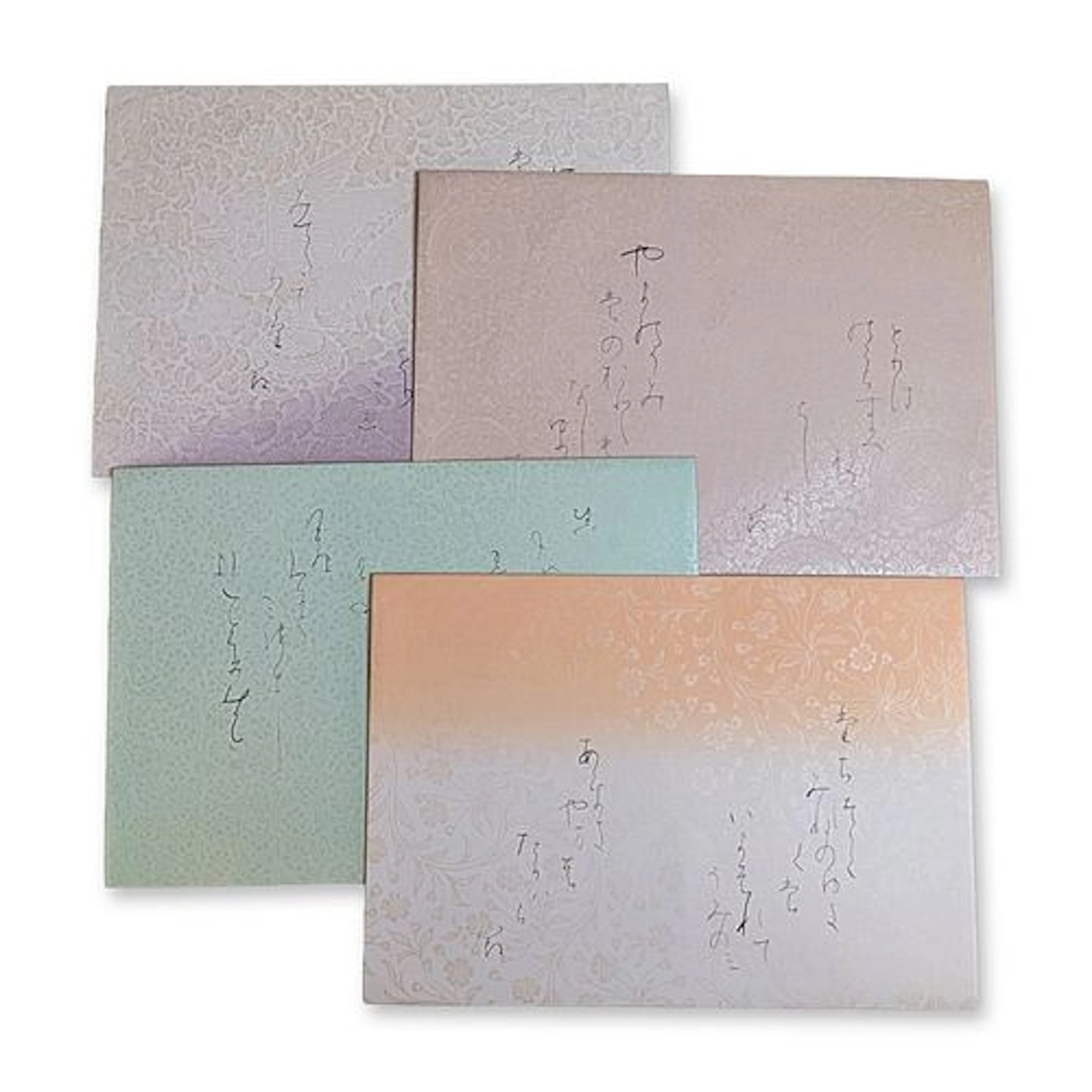 4pc Japanese Calligraphy Waka Poems on Torinoko Washi Paper