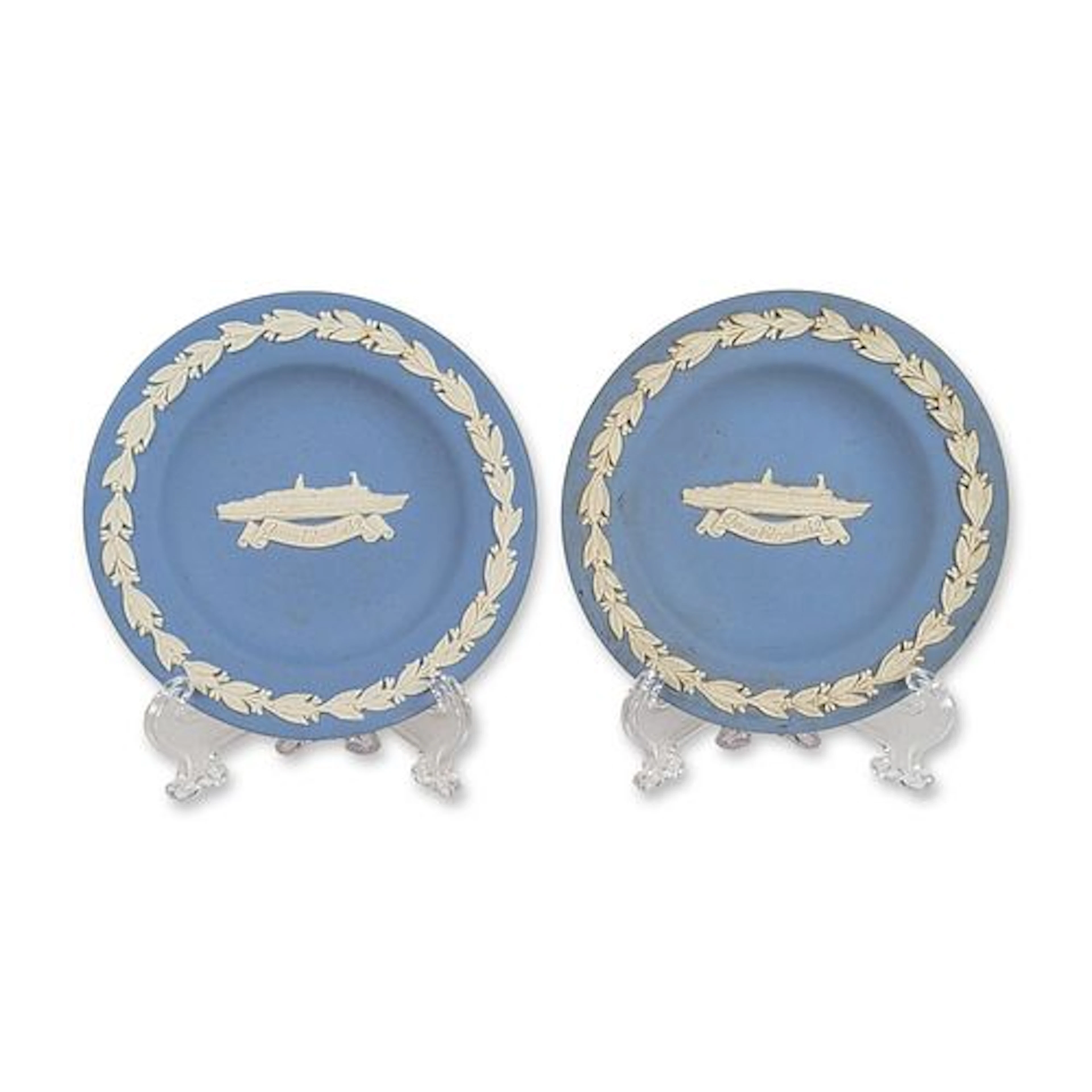 2pc Wedgwood Blue Jasperware QE2 Pin Dishes