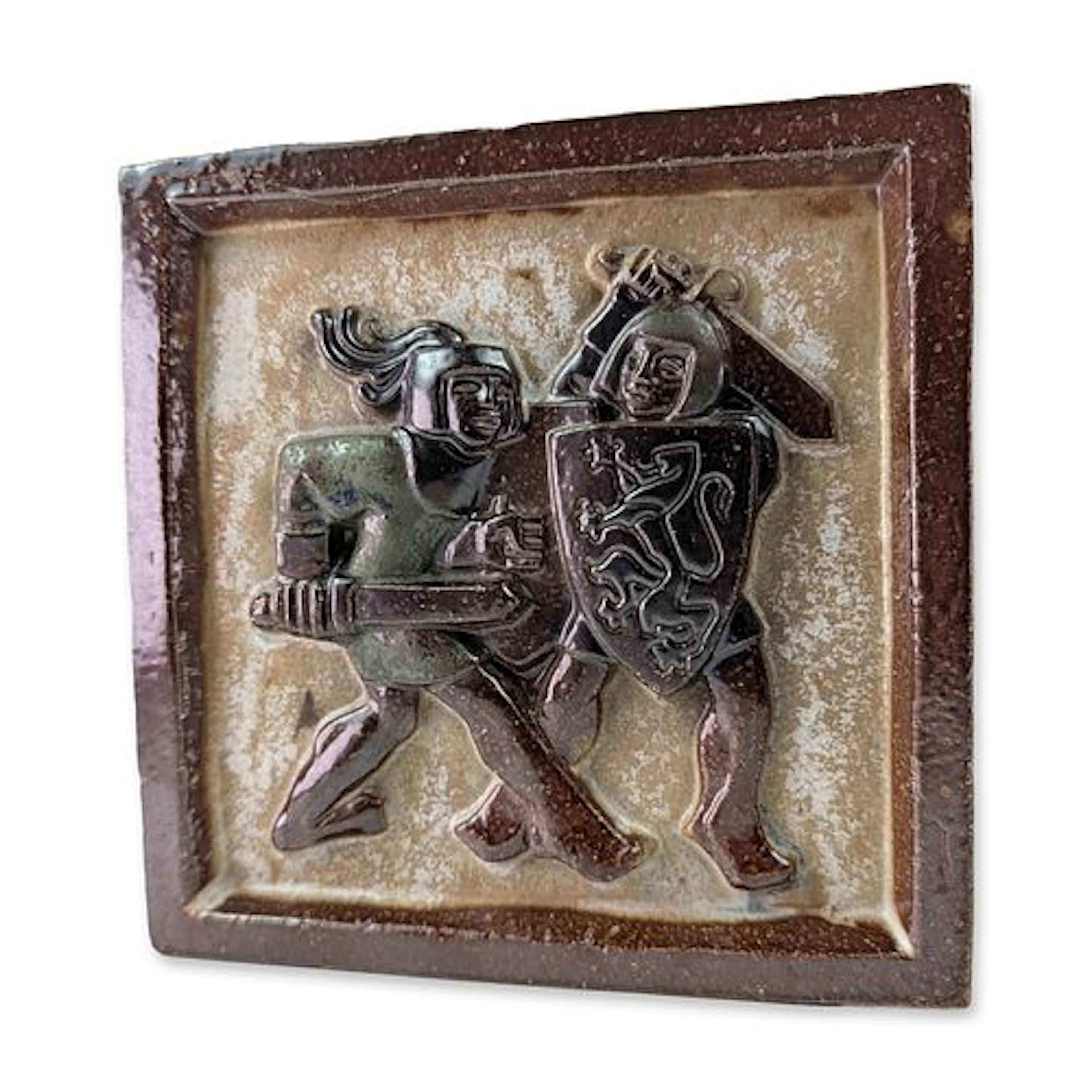 Roger Guerin Belgian Ceramic Knight Relief Tile