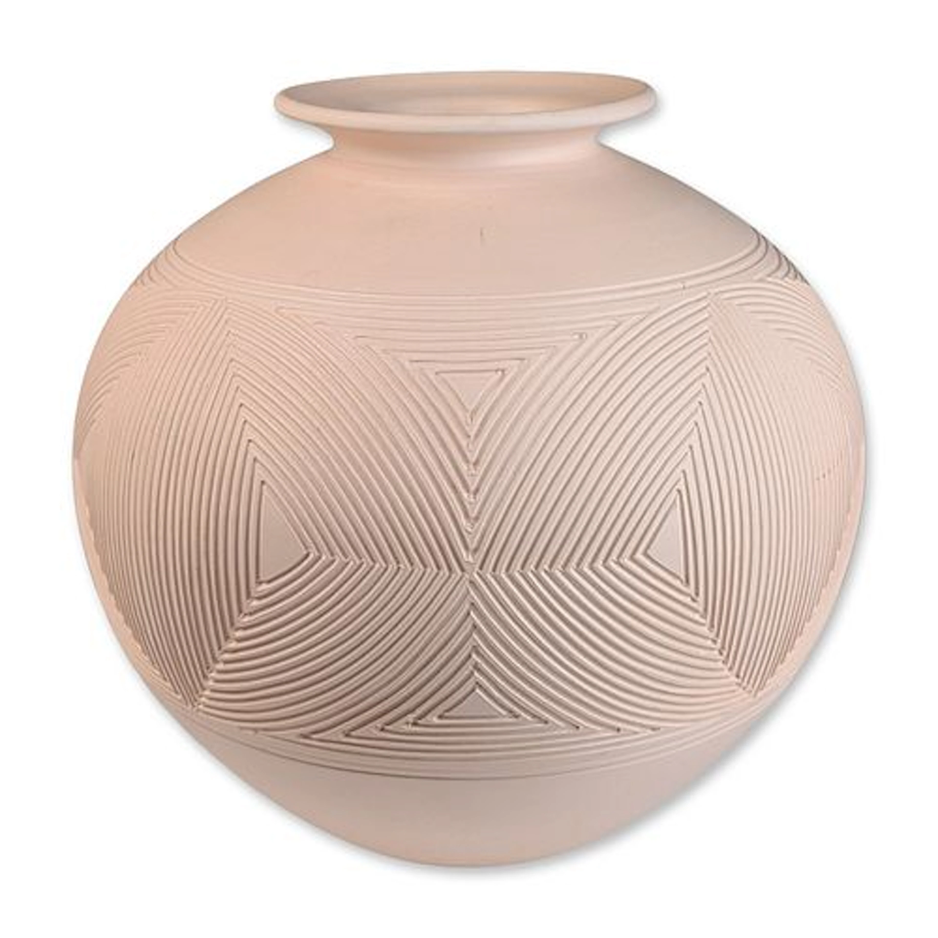 Large Textured Earthenware Incised Geometric Pottery Vessel