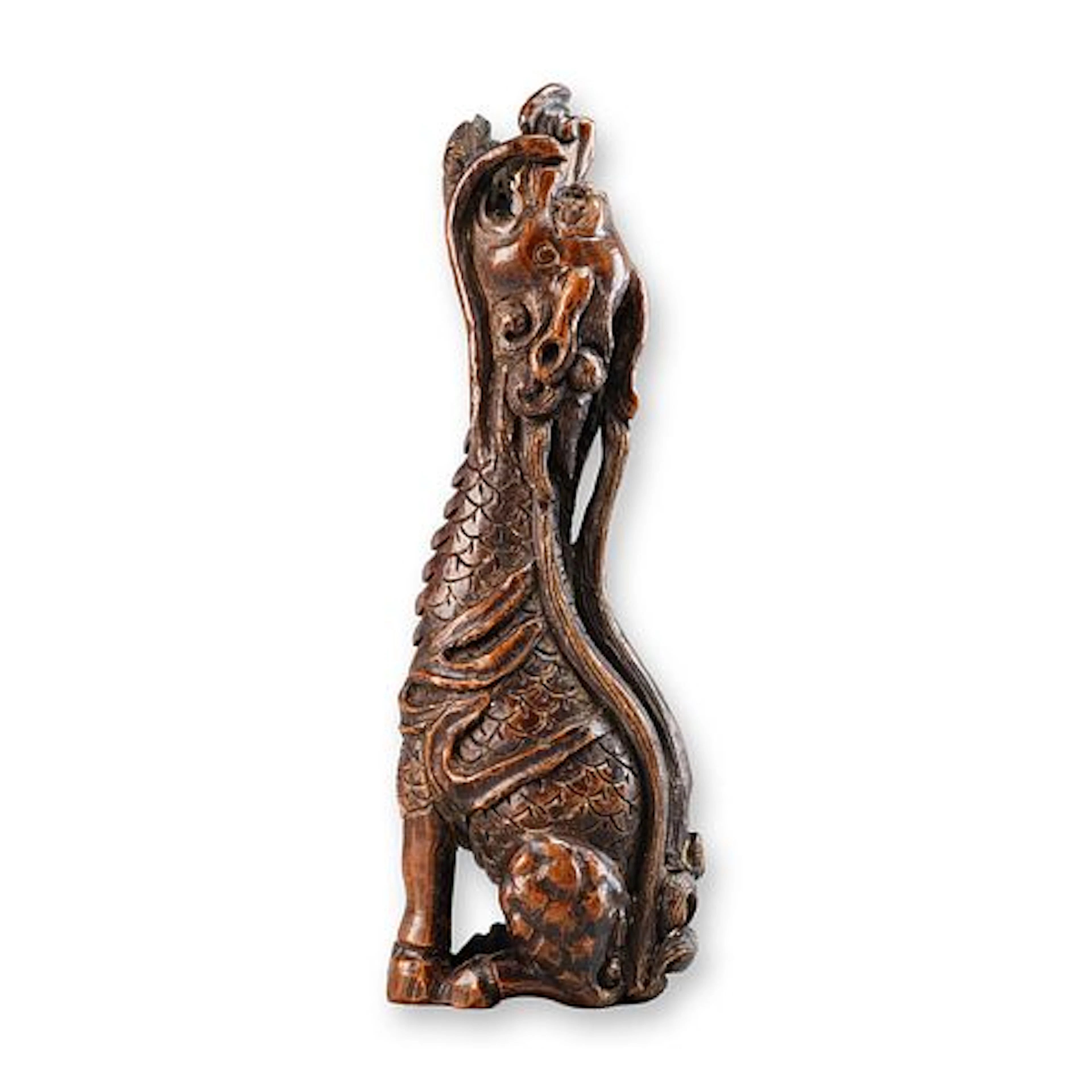Wood Netsuke of Kirin with Head Lifted Up