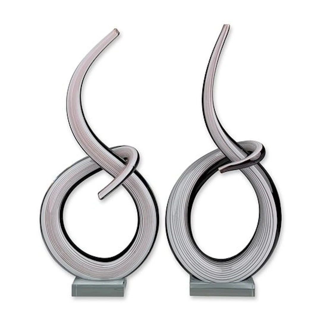 Pair of Contemporary Linear Cane Abstract Glass Sculptures