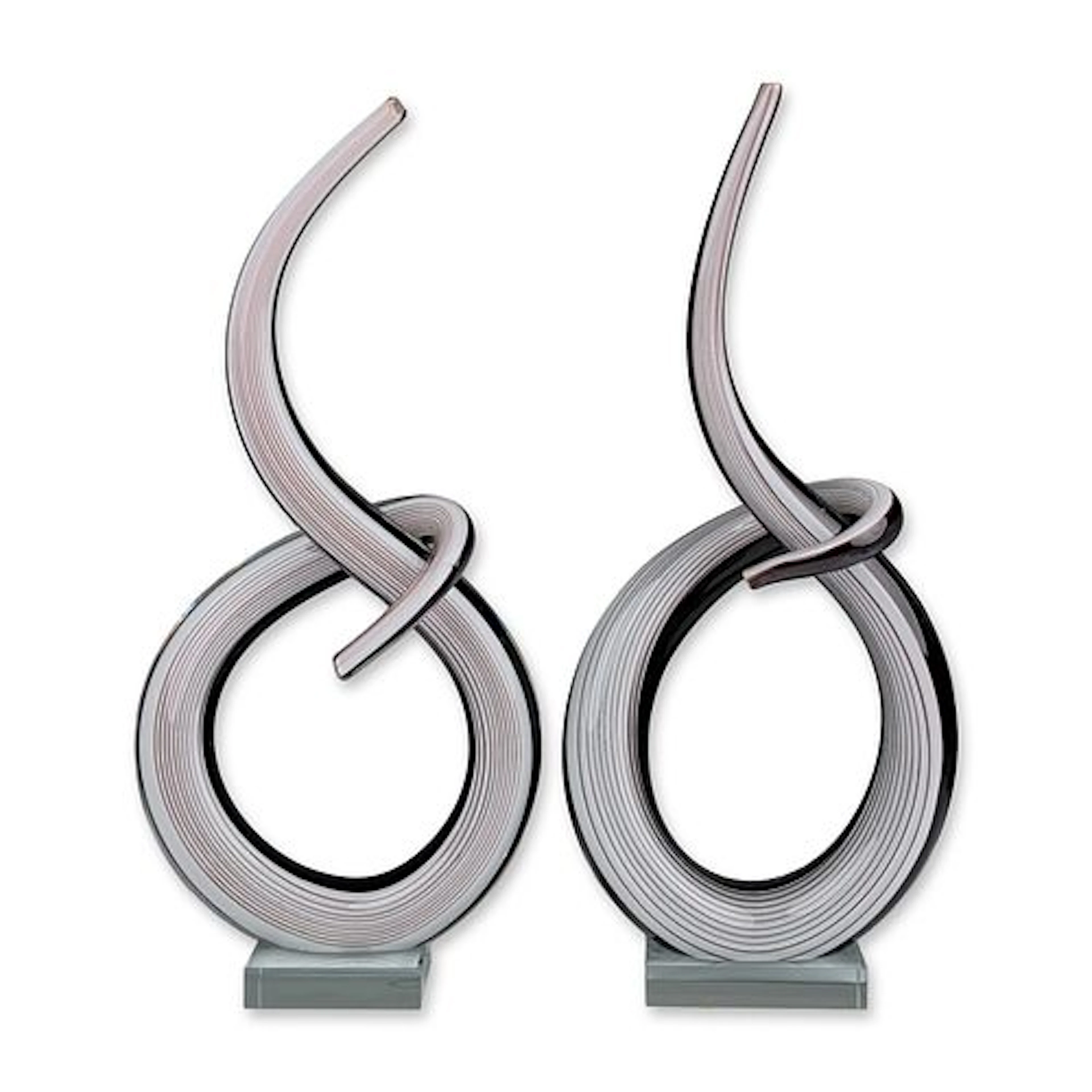 Pair of Contemporary Linear Cane Abstract Glass Sculptures