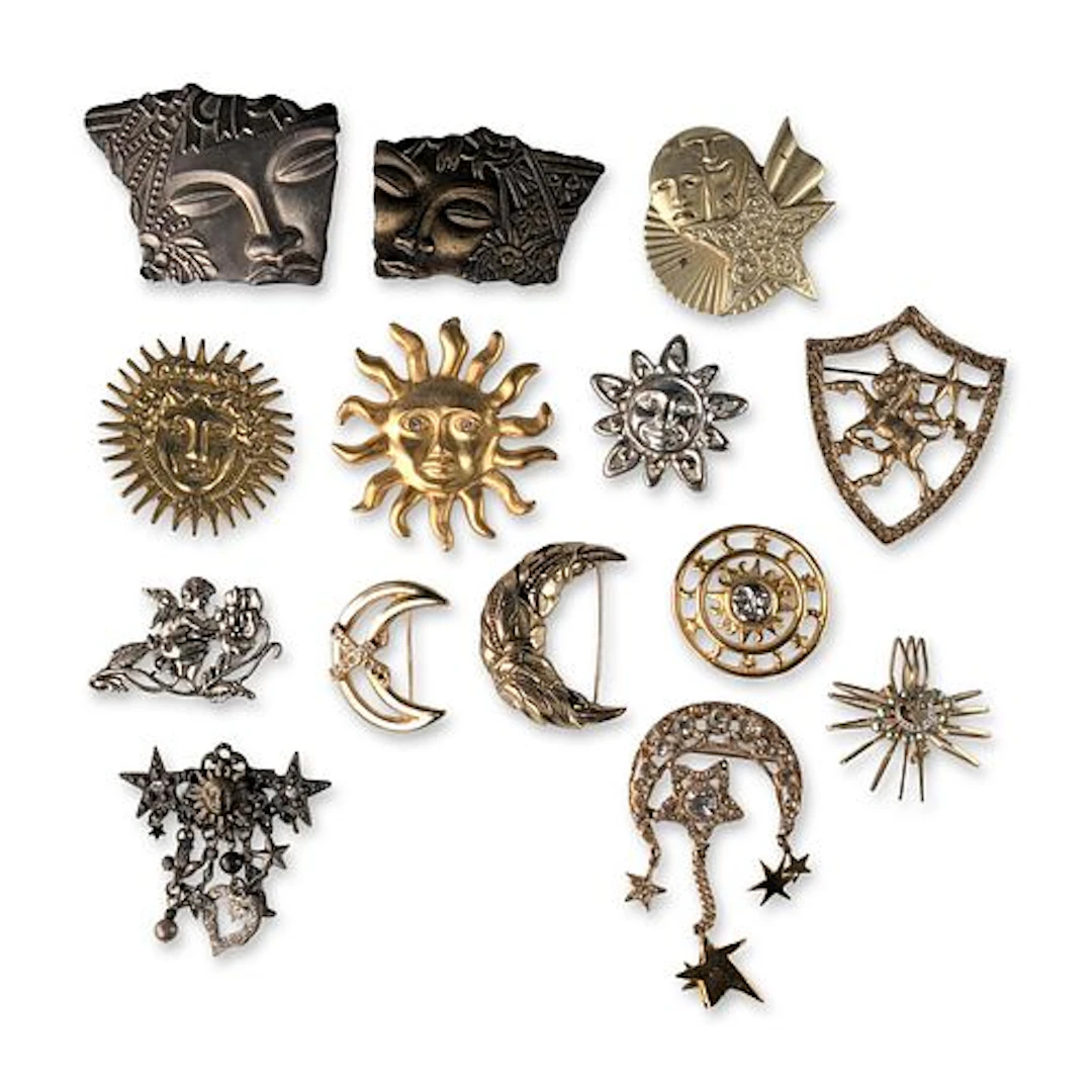 14pc Collection of Celestial and Figurative Costume Brooch Pins