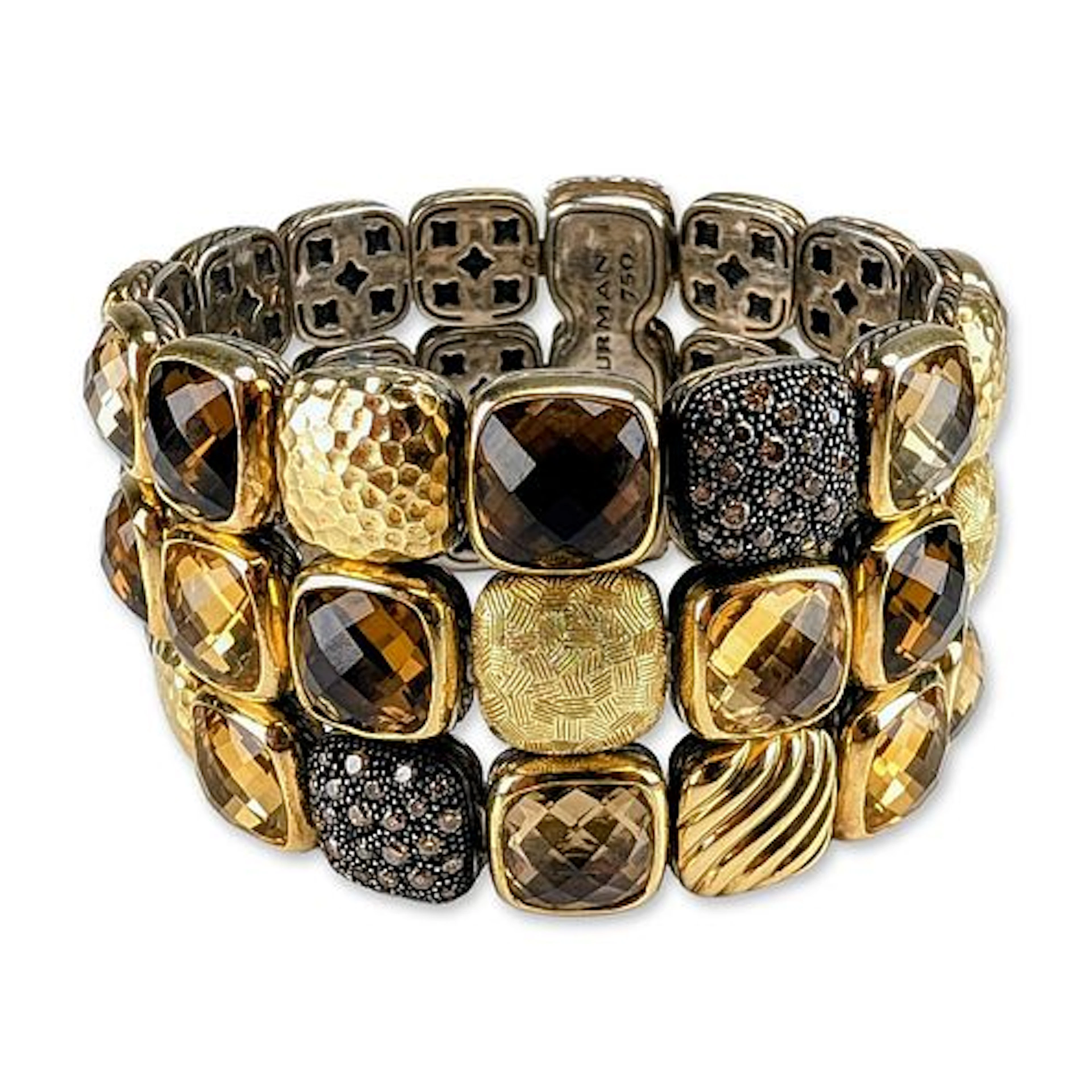 David Yurman Two-Tone Sterling Silver and 18K Gold Chiclet Link Bracelet