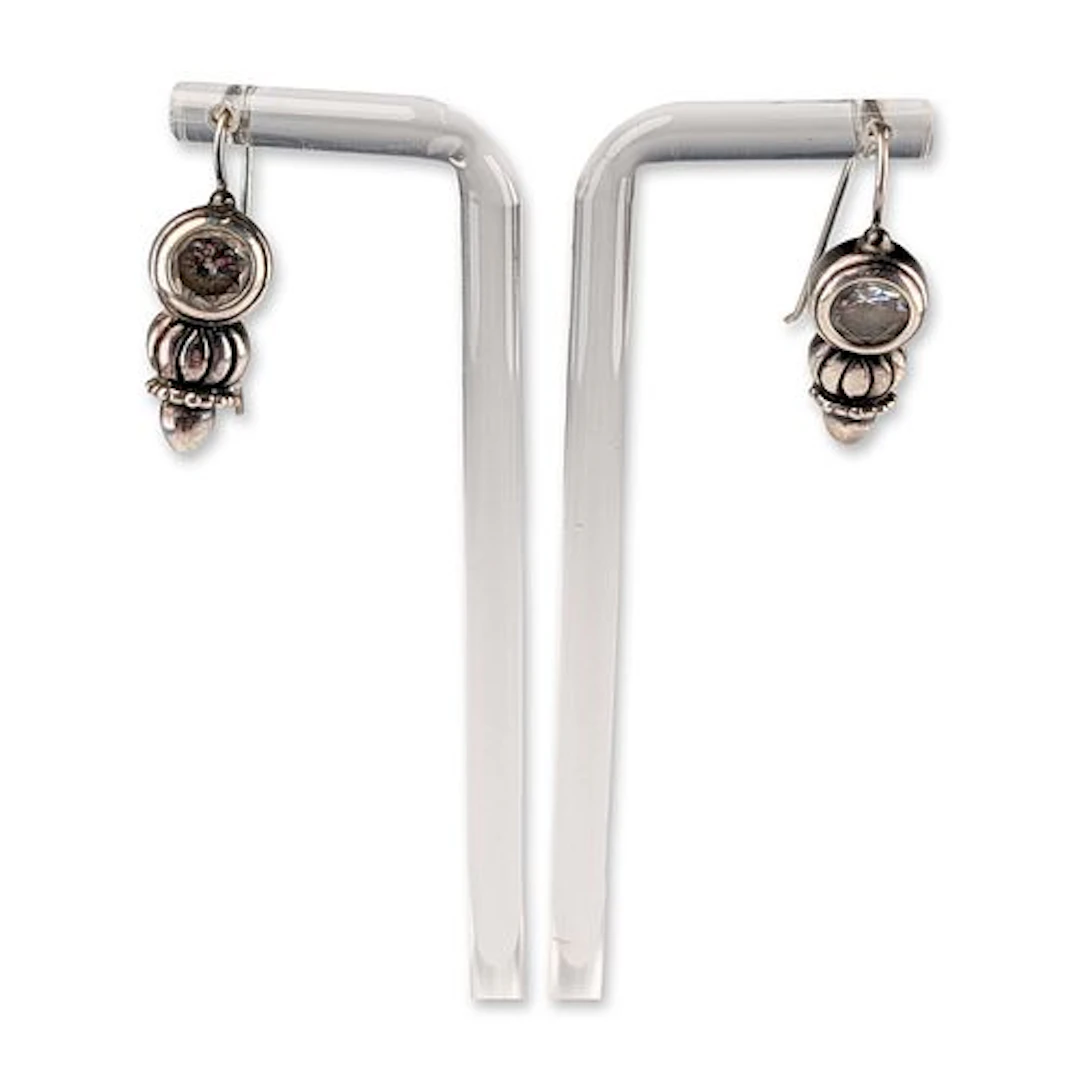 Pair of Sterling Silver and Colorless Stone Drop Earrings