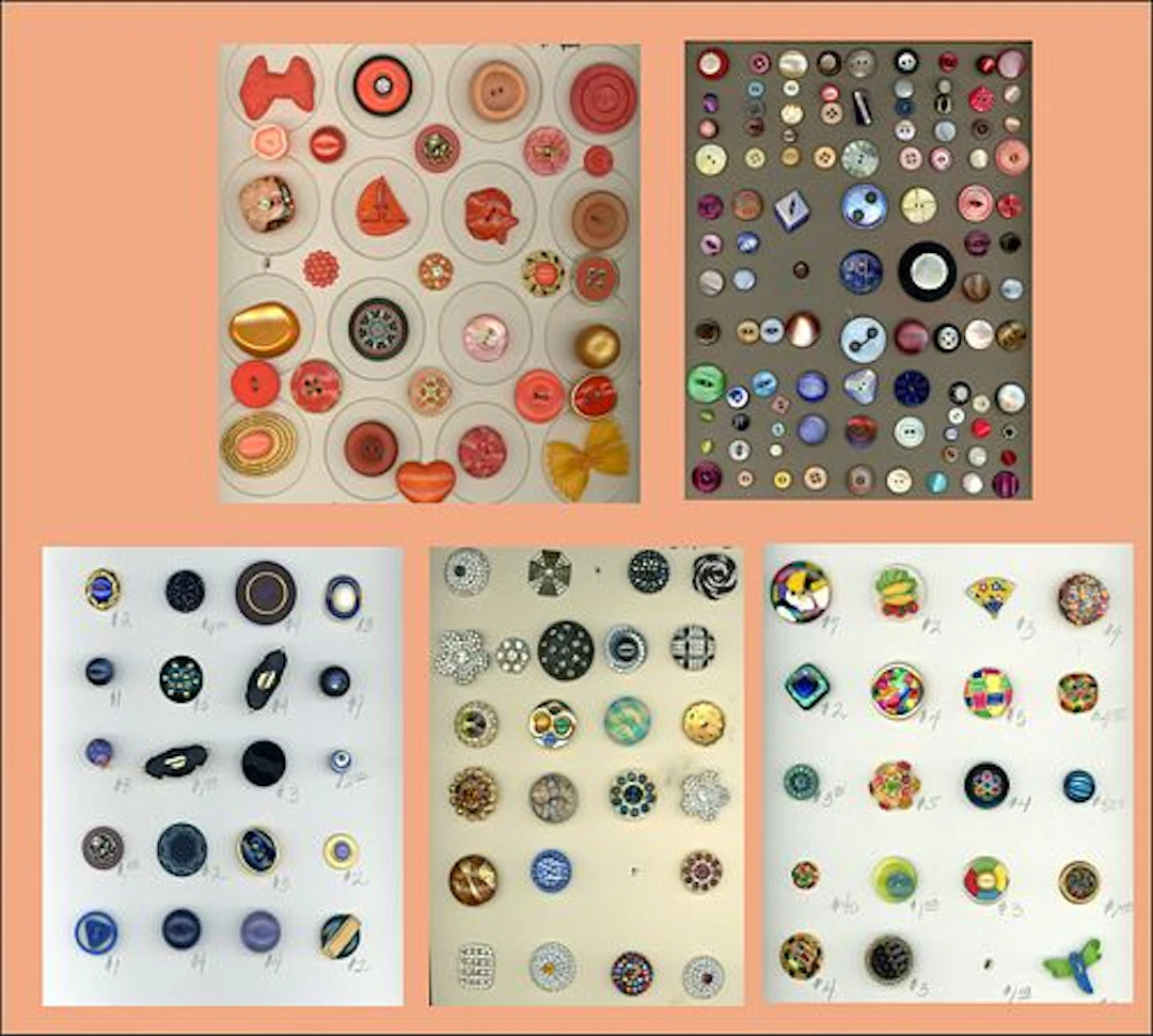 A BOX LOT INCLUDING AN ASSORTMENT OF CARDED BUTTONS