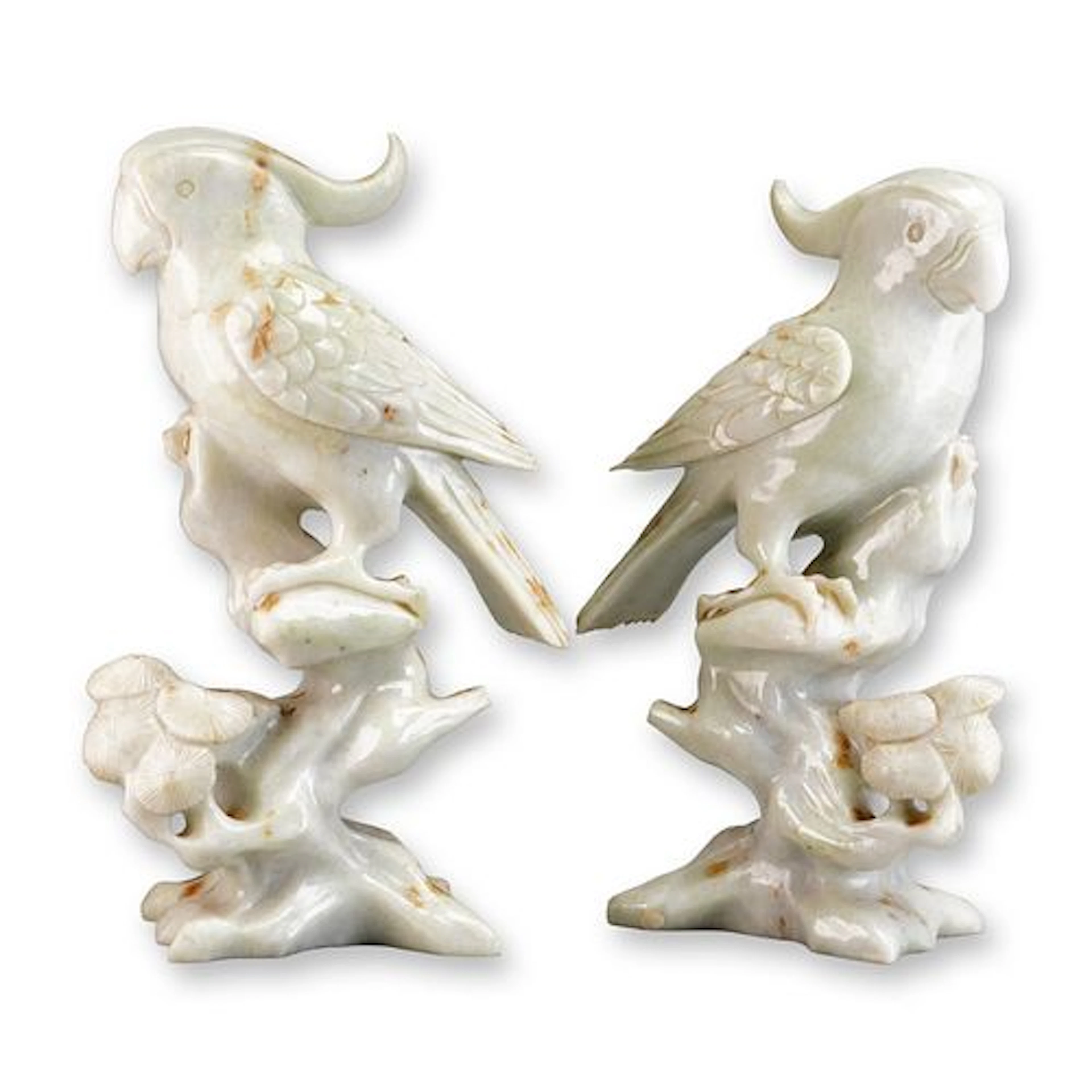 2pc Hardstone Parrots on Rocks Figurines