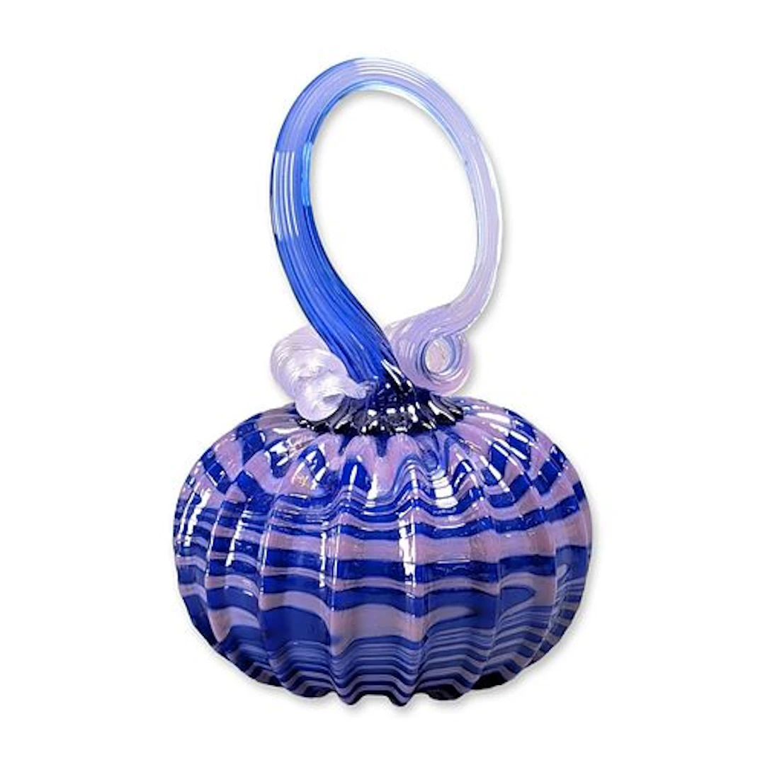 Blue and Lavender Ribbed Glass Pumpkin Figurine