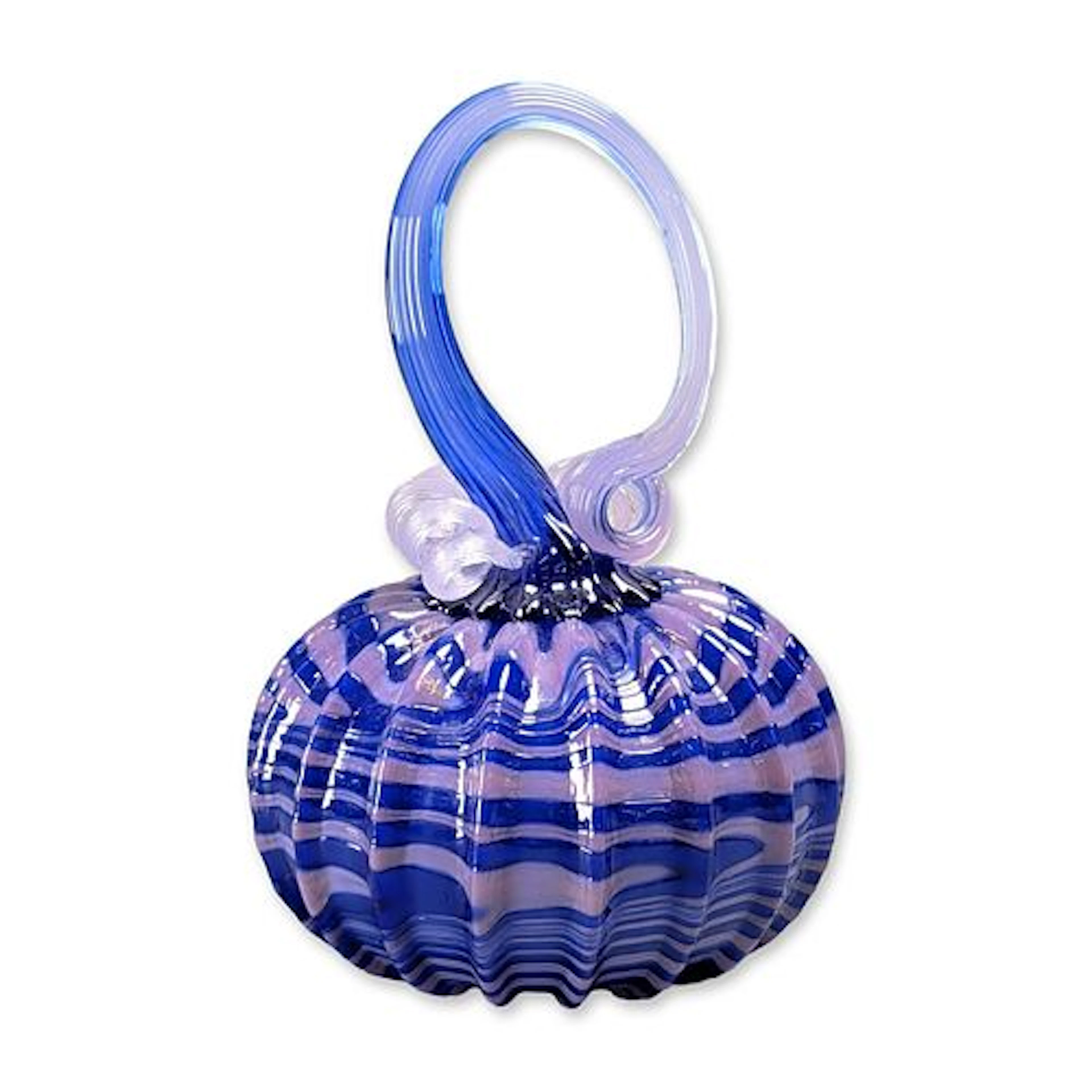 Blue and Lavender Ribbed Glass Pumpkin Figurine