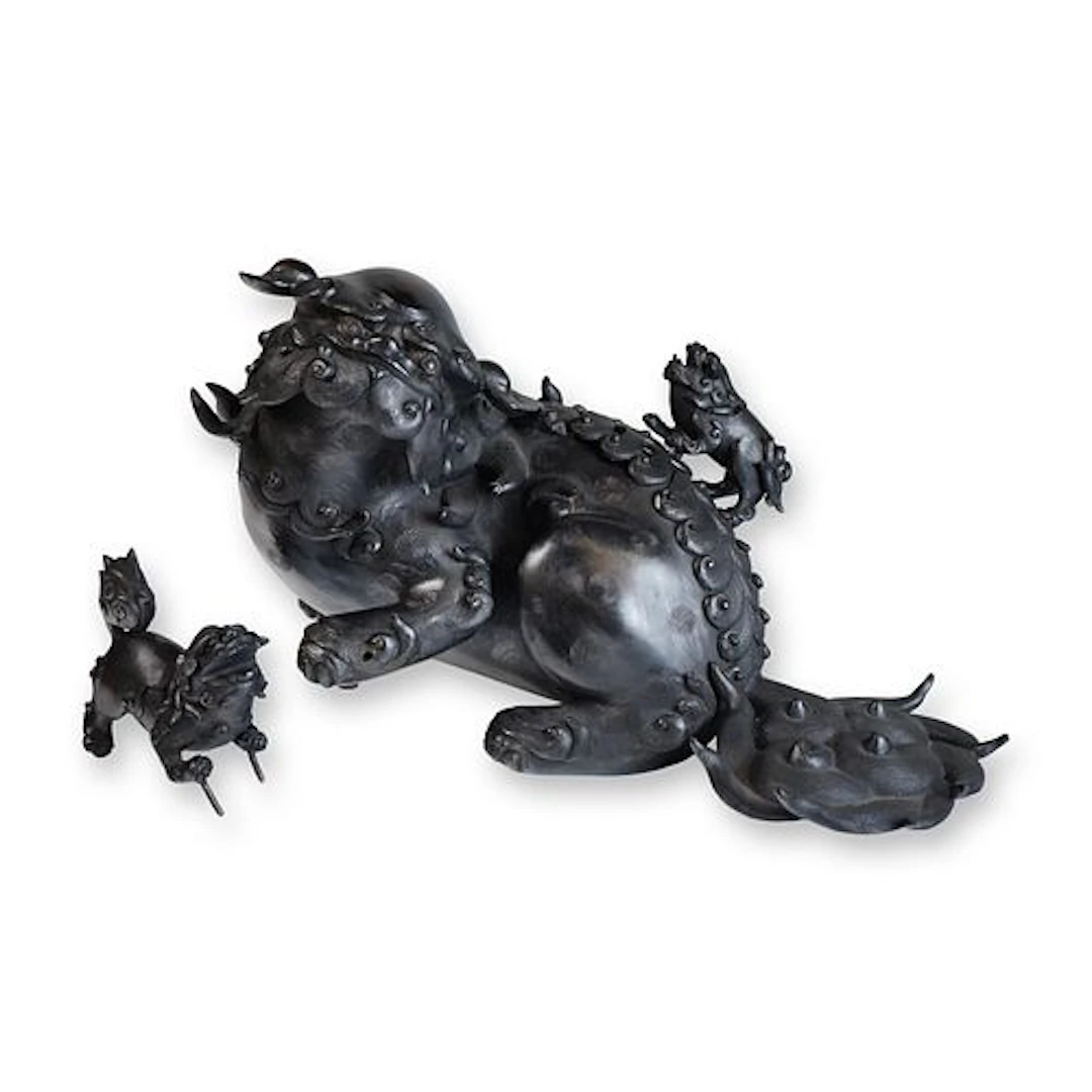 4pc Japanese Bronze Shinshi Dog Censor