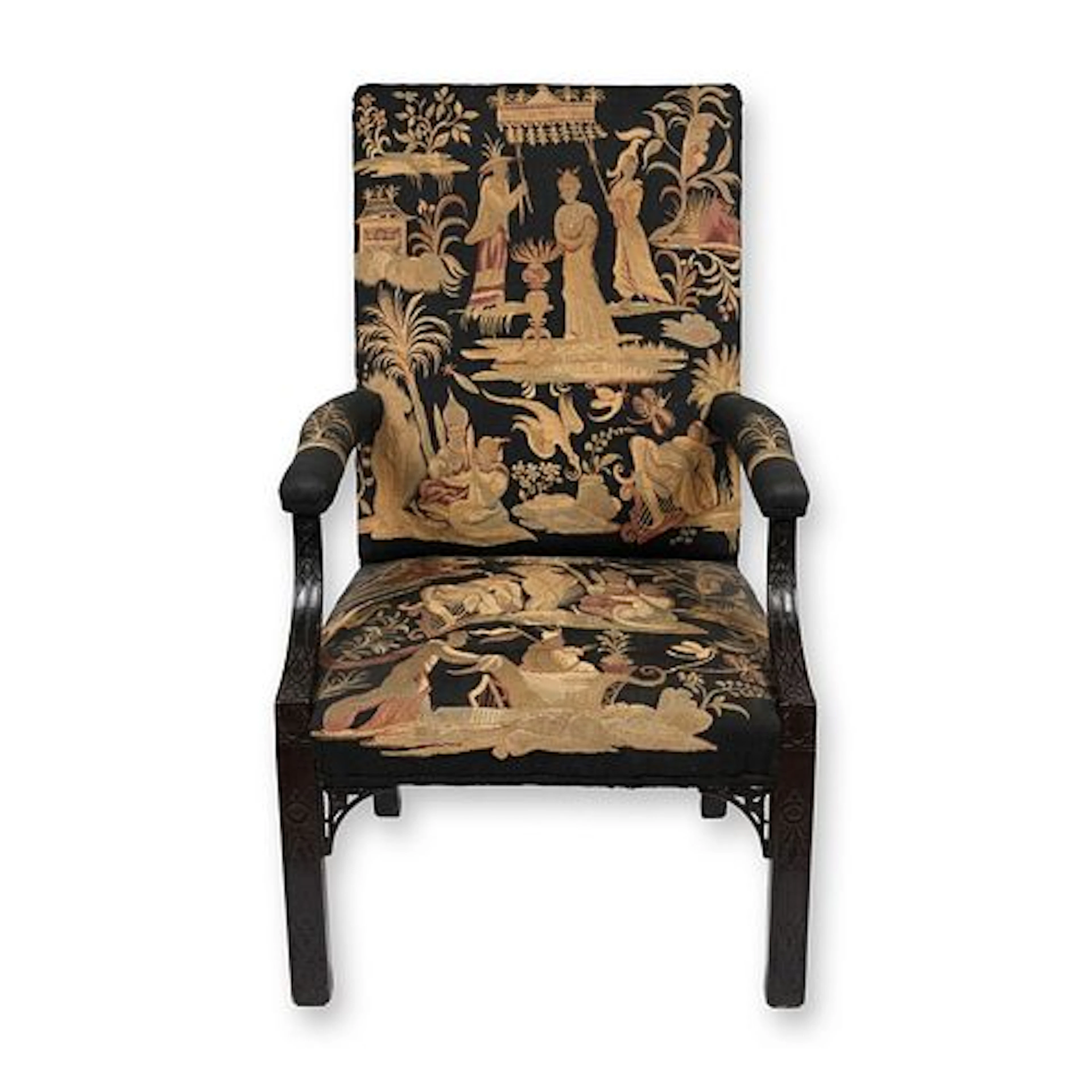 English 19th Century Armchair with Chinese-Style Upholstery