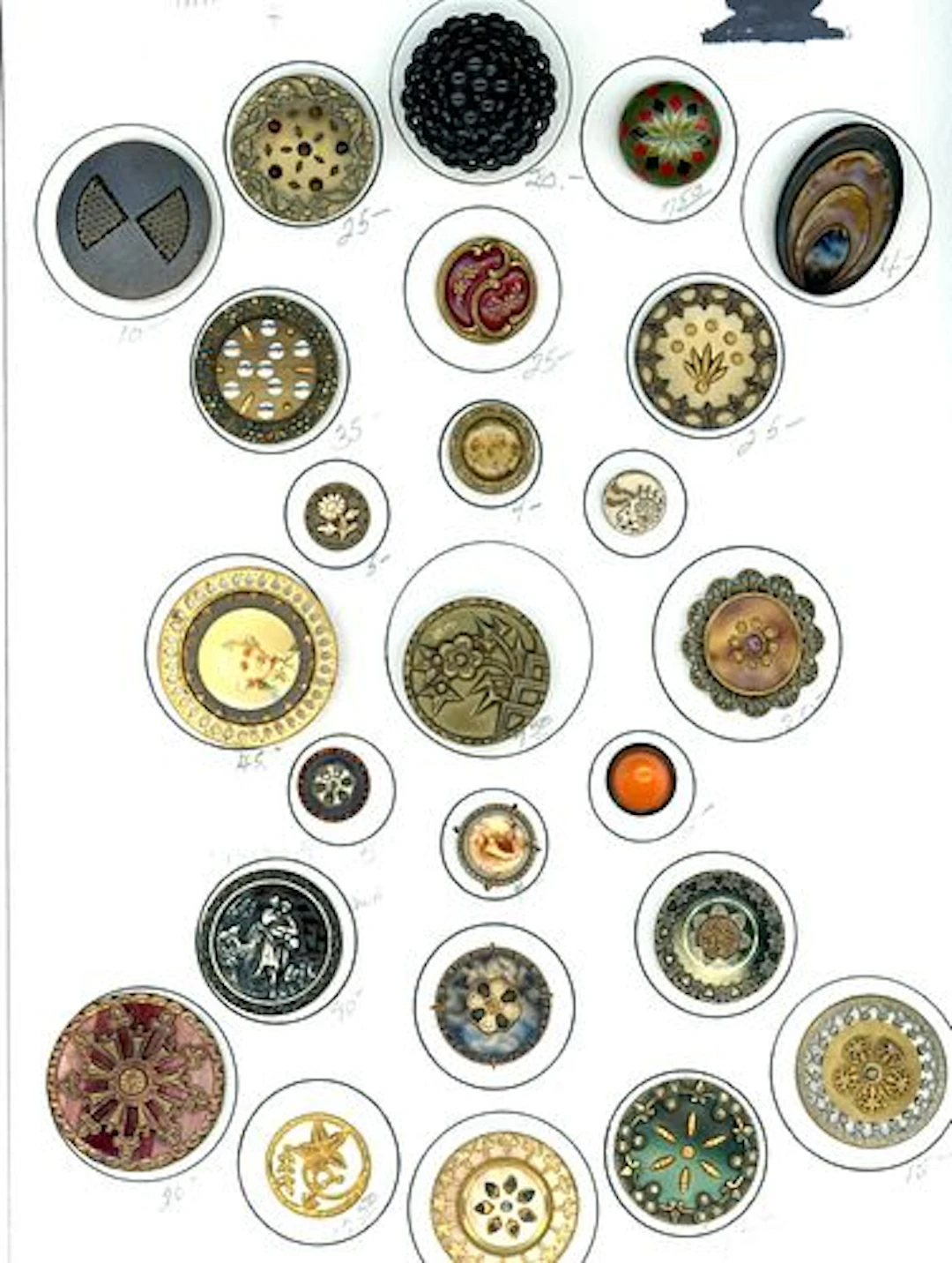 A CARD OF DIVISION ONE ASSORTED CELLUIOID BUTTONS