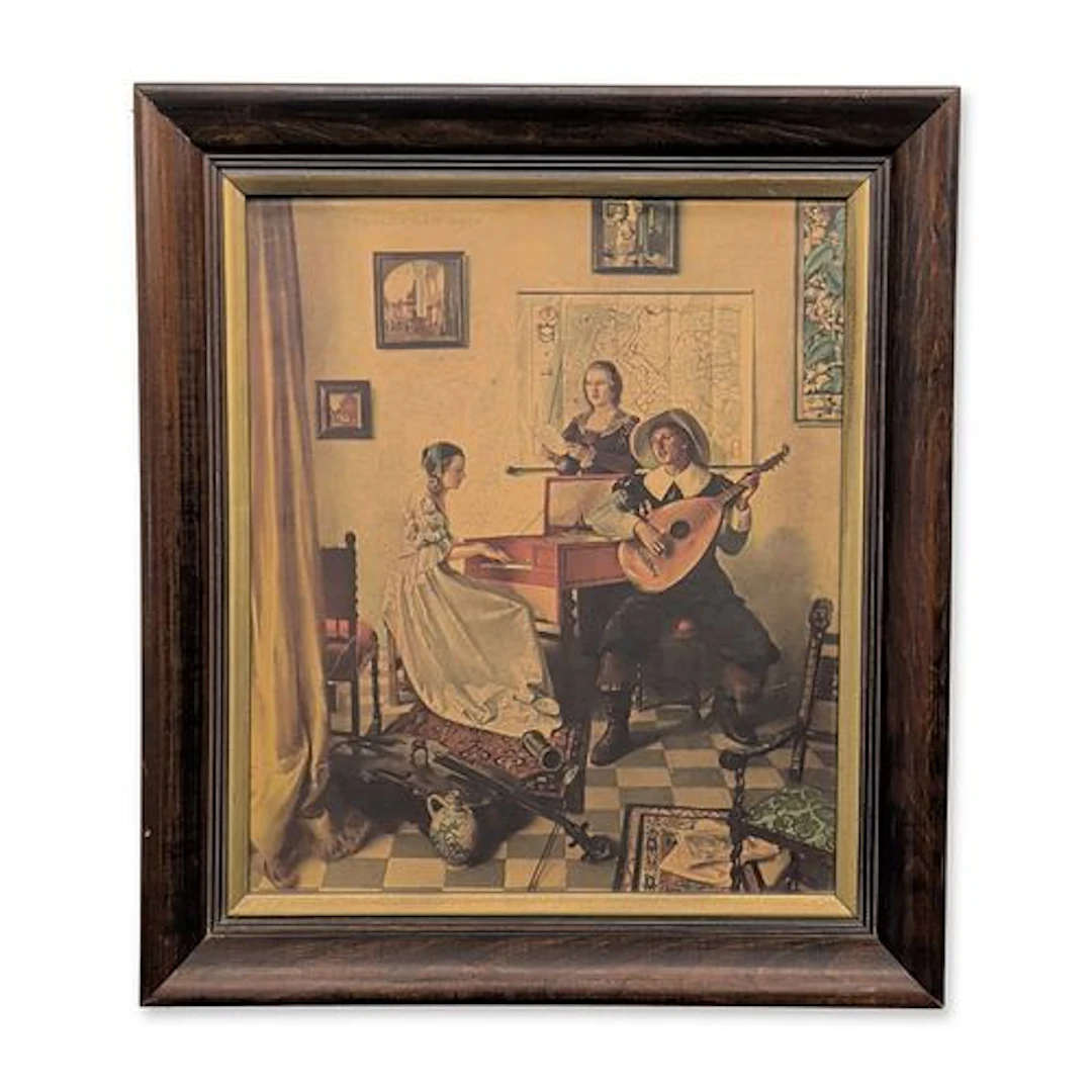 Franz Xaver Wolf (Austrian, 1896-1989) Color Print on Paper, Musical Interior