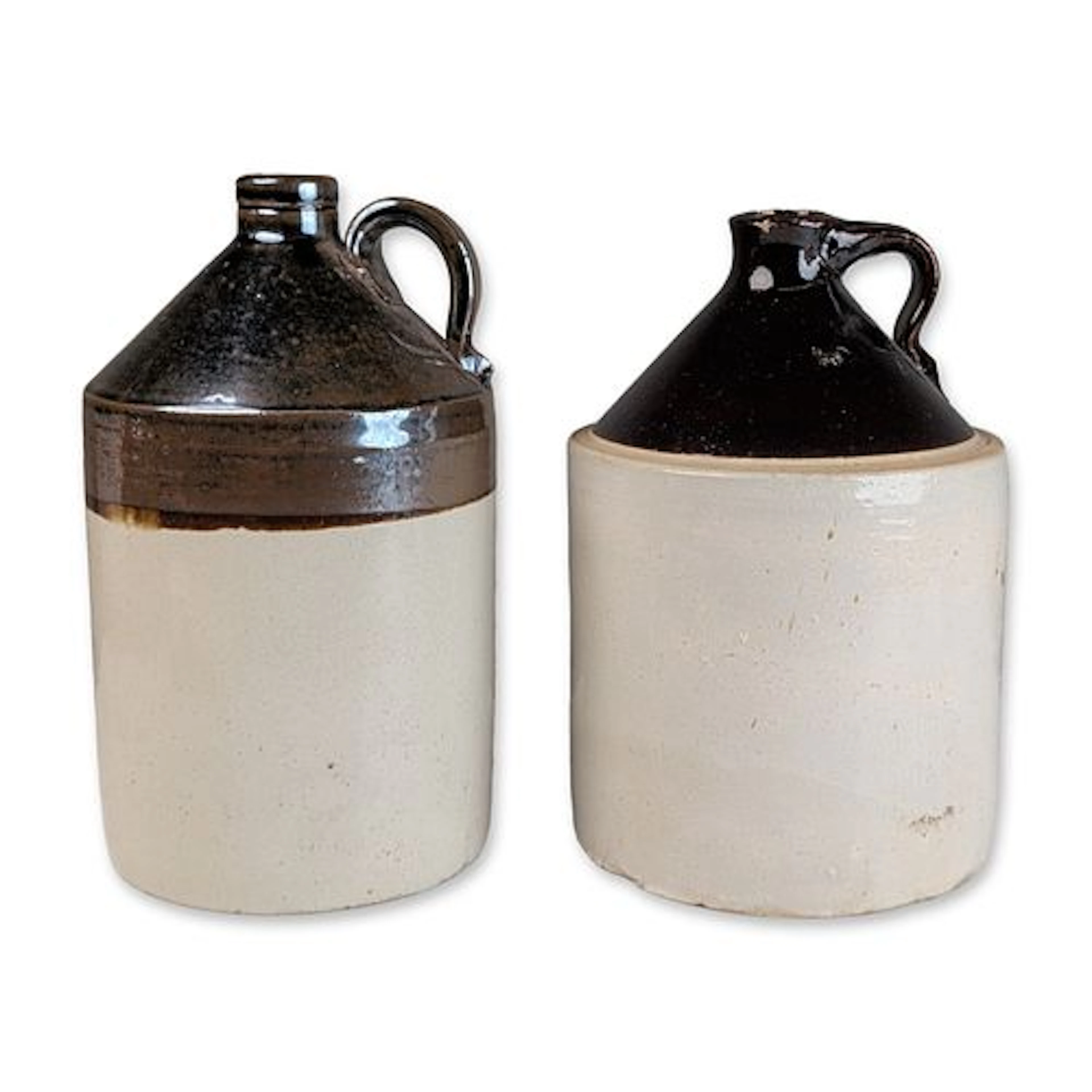 Pair of Two Tone Salt Glazed Stoneware Whiskey Jugs