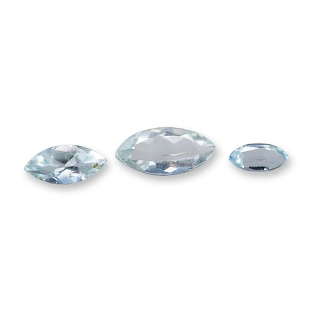 Trio of Marquise Cut Blue Aquamarine Gemstones