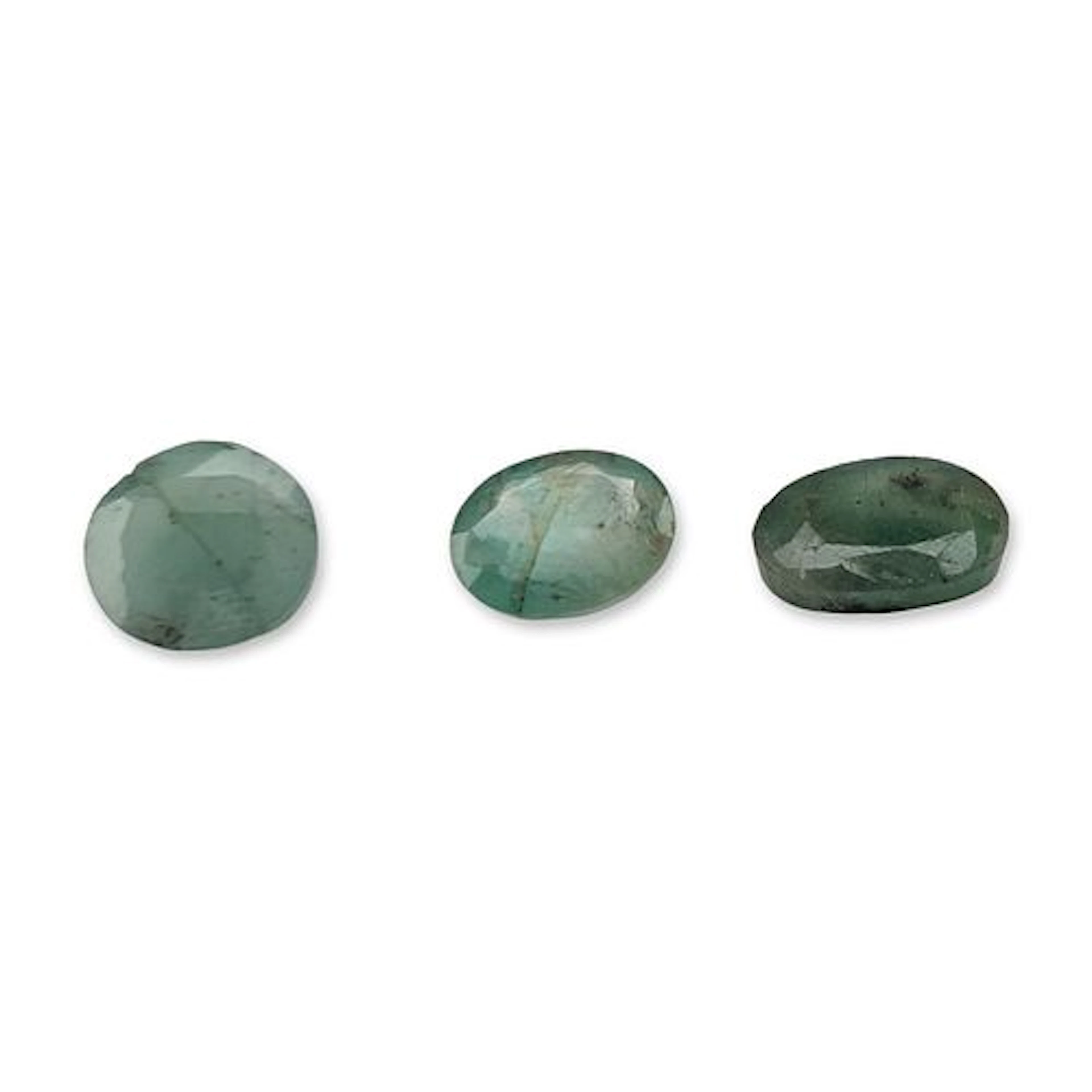 Three Oval Faceted Green Emerald Gemstones