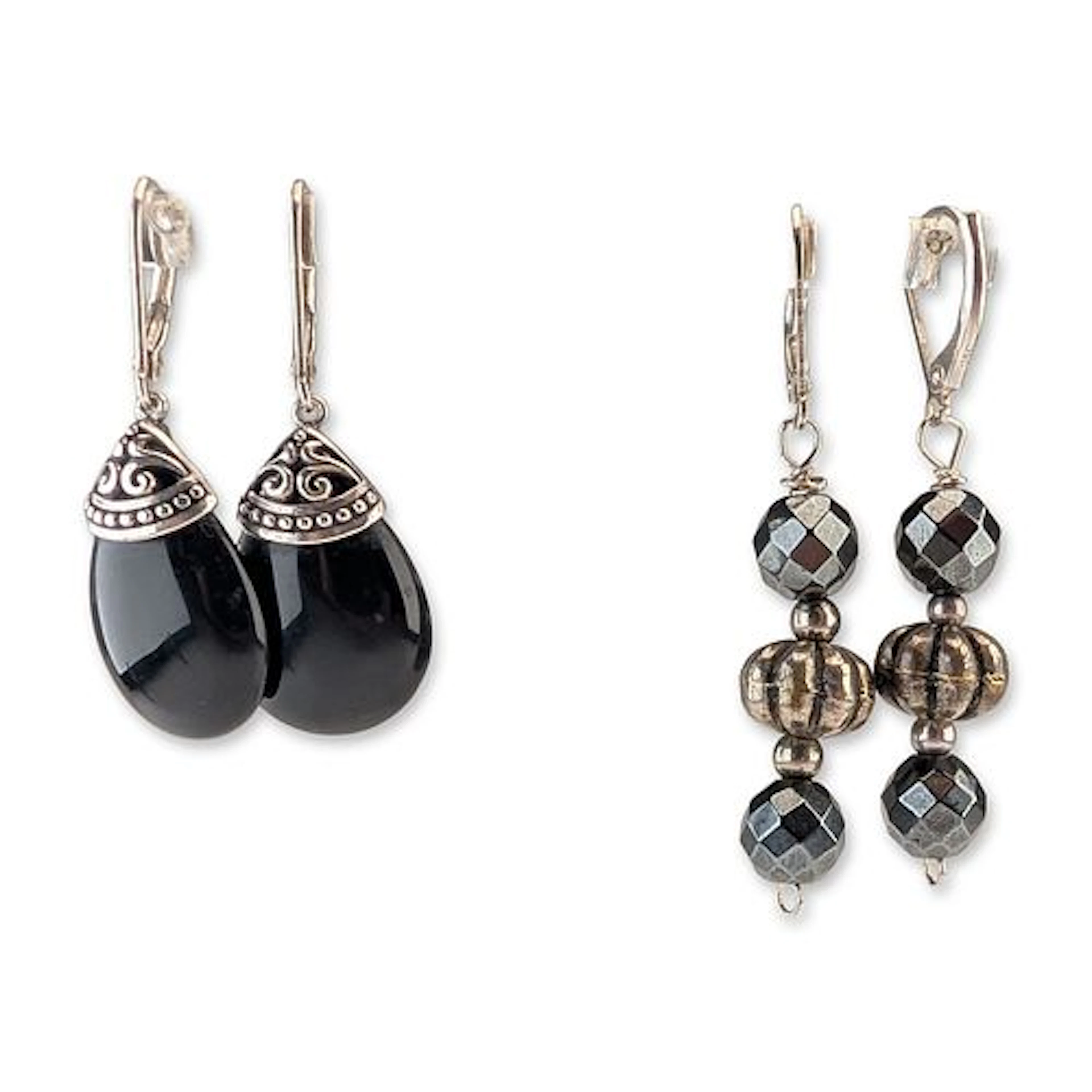 Two Pairs of Sterling Silver and Gemstone Drop Earrings