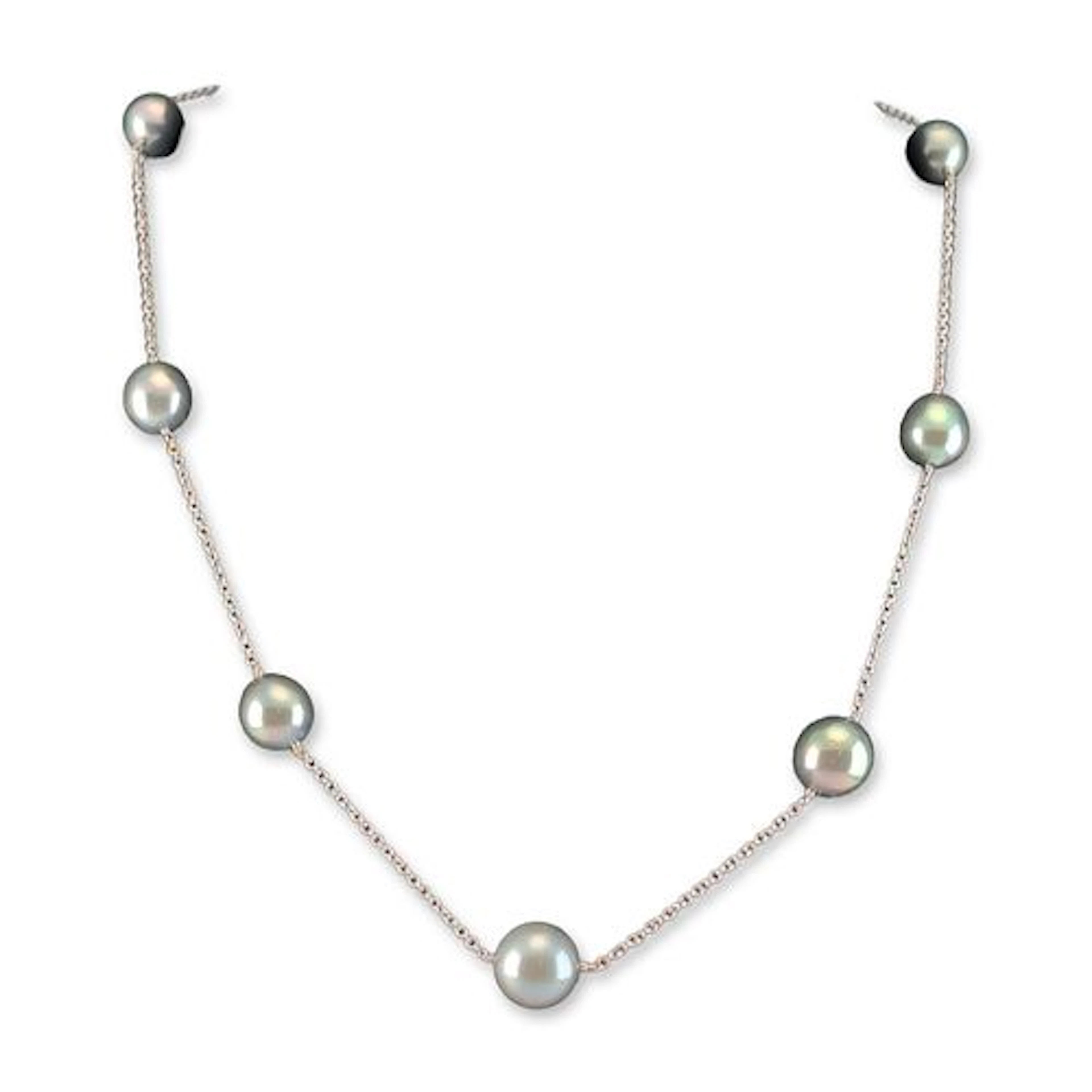 Nova Italian 18kt White Gold Tahitian Pearl Station Necklace