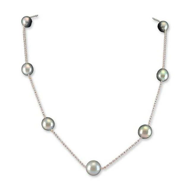 Nova Italian 18kt White Gold Tahitian Pearl Station Necklace